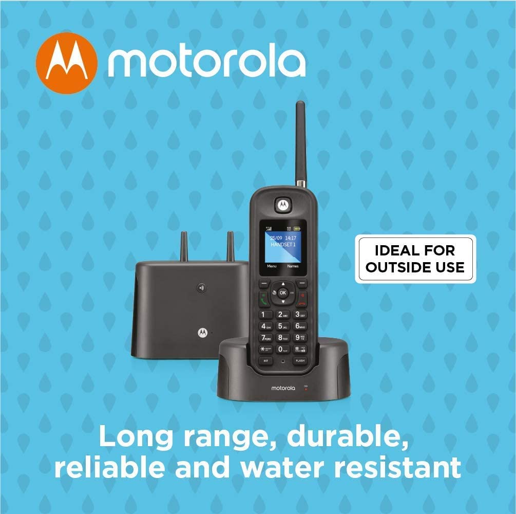 Motorola O212 Dect 6.0 Long Range Cordless Phone, Water & Dust Resistant, Ip67 Certified, Black, 2 Handsets