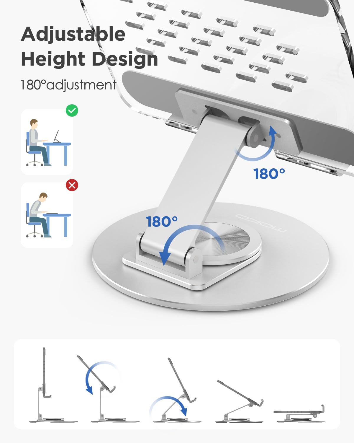 MoKo Acrylic Tablet Stand Holder   Adjustable iPad Stand with Aluminum 360� Rotating Base, Compatible with 4.7 12.9inch Device Such as iPad Pro 12.9, iPad Pro 11/10.9/10.2, iPad Air/Mini, Clear+Silver