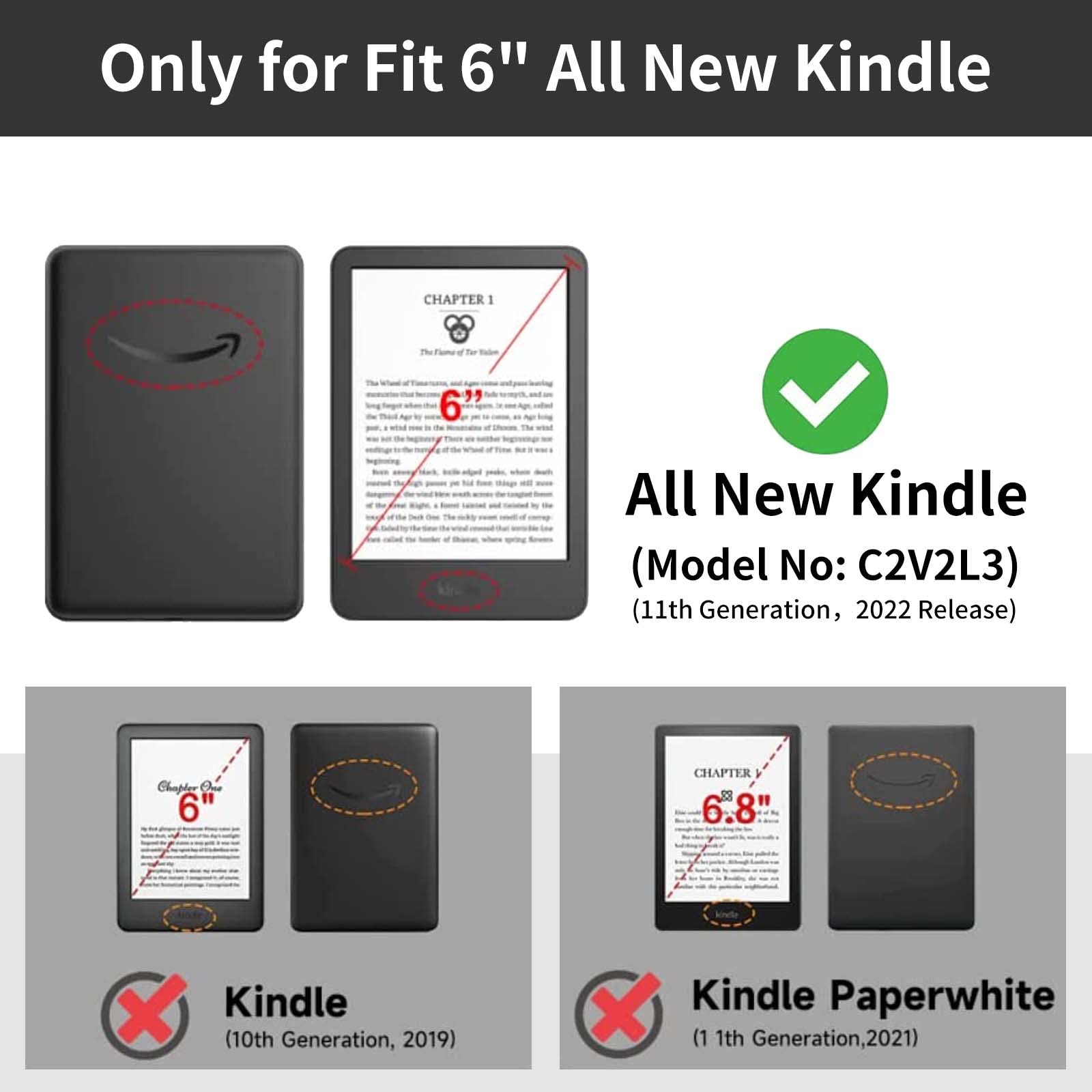 Case For 6'' All New Kindle 11Th Generation 2022 Release (Only Fit 6 Inch Basic Kindle Case 2022) Slim Pu Leather Adjustable Sta