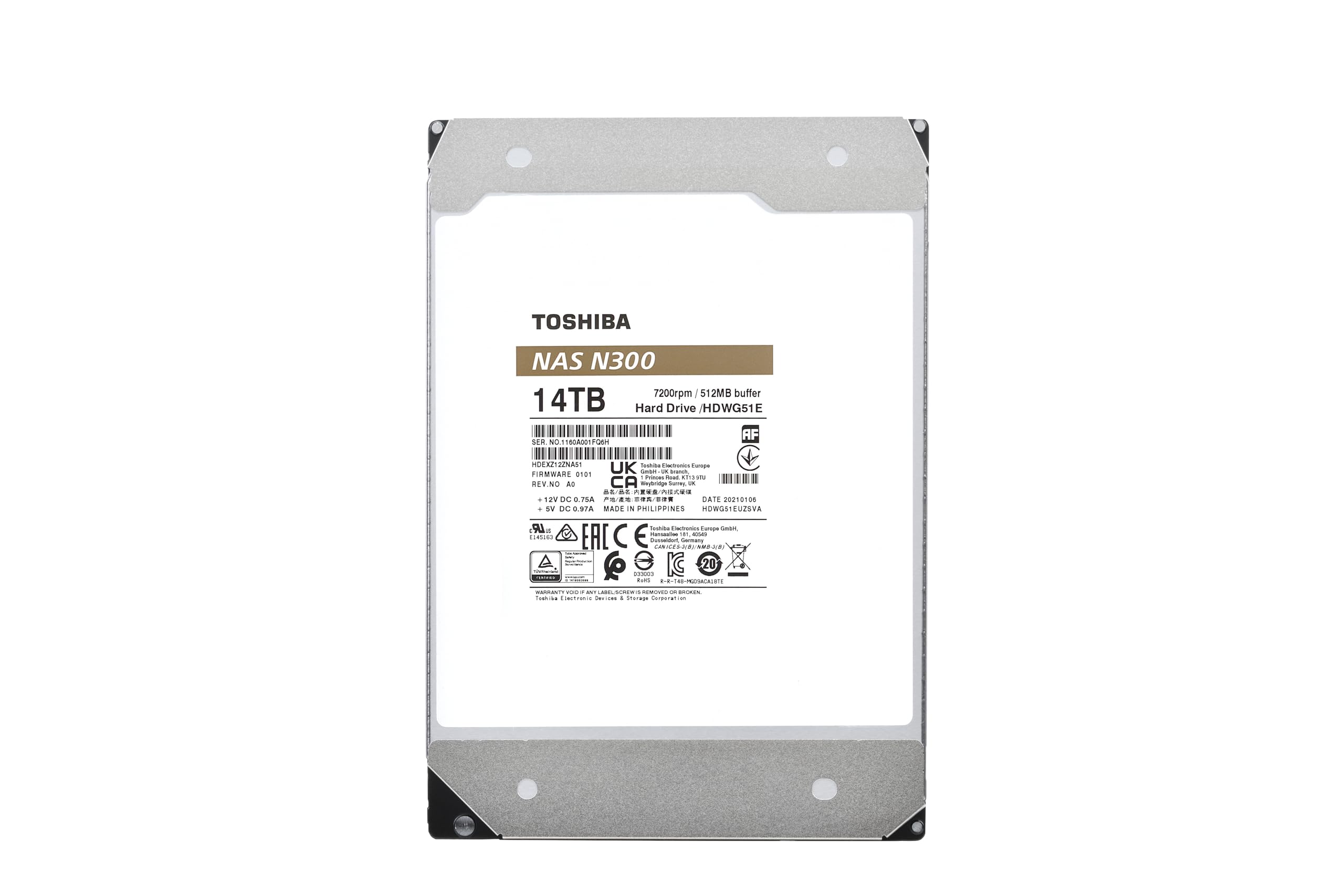 Toshiba N300 14Tb Nas 3.5 Inch Internal Hard Drive   Cmr Sata 6 Gb/S 7200 Rpm 512 Mb Cache   Hdwg51Exzsta