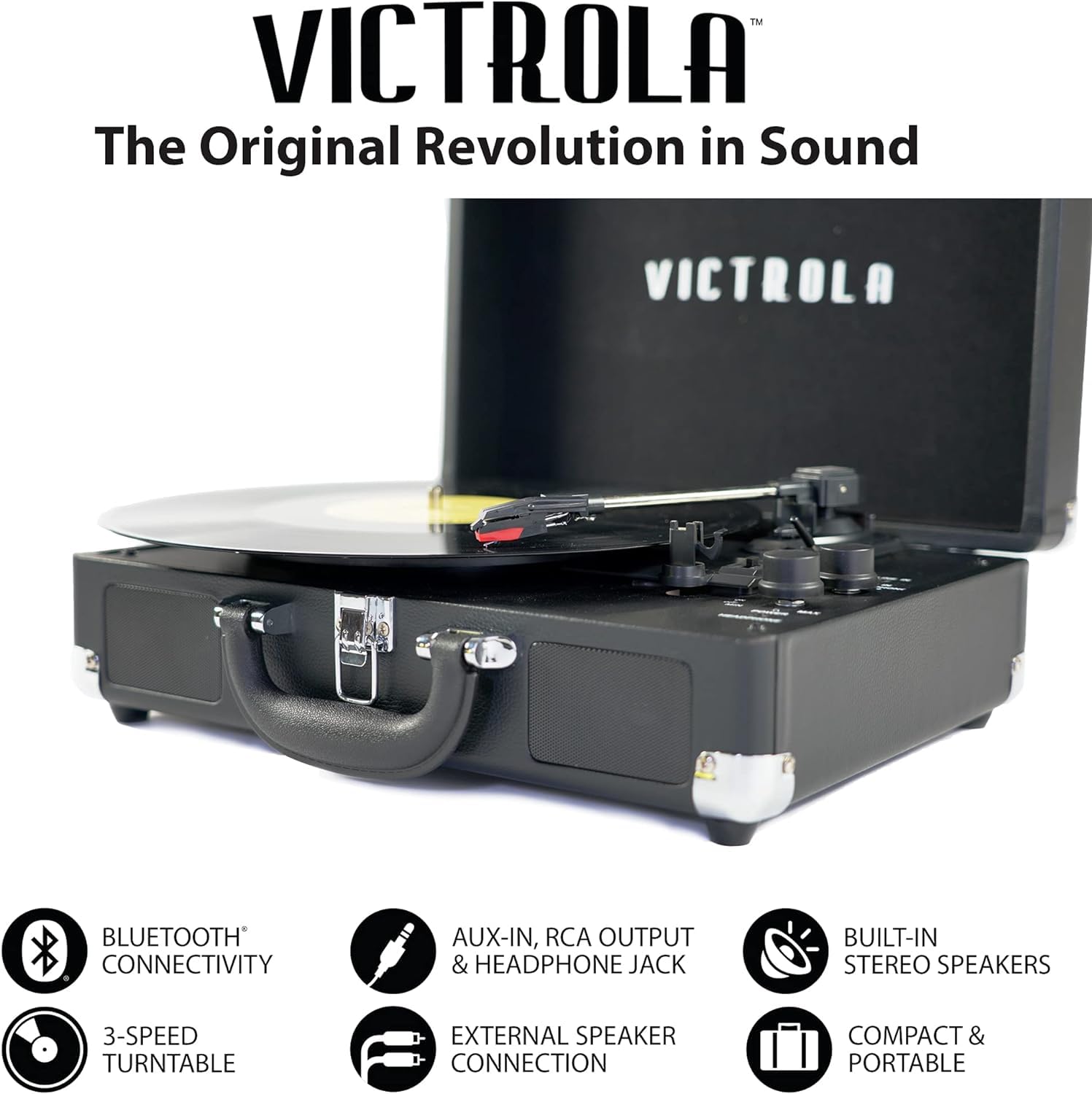 Victrola Journey+ Bluetooth Suitcase Record Player, Black (Vsc 400Sb Blk Sdf)