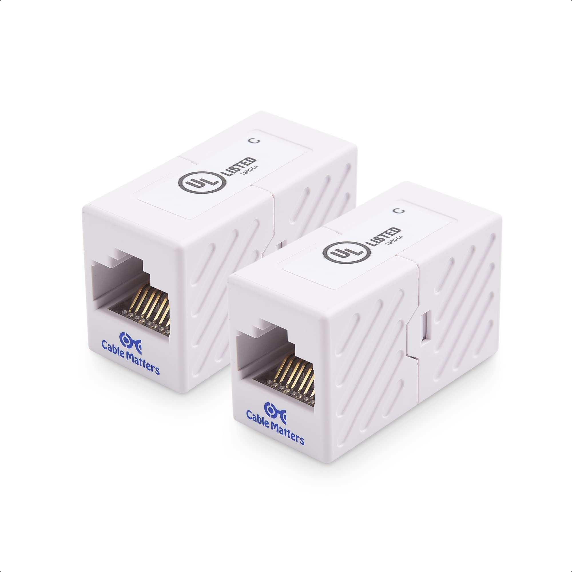 [UL Listed] Cable Matters 2 Pack 10Gbps Cat 6 Ethernet Coupler (RJ45 Coupler, Cat6 Coupler, Ethernet Extender Adapter) in White, Compatible with Cat6A, Cat5e
