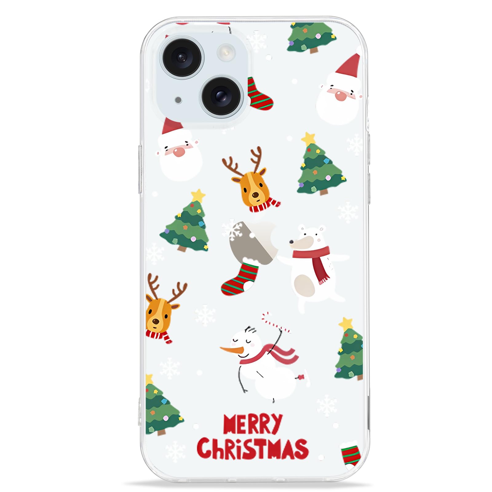 Lchulle Compatible With Iphone 15 Plus Christmas Case Xmas Santa Holiday Transparent Clear Design Women Men Kids Soft Tpu Silico