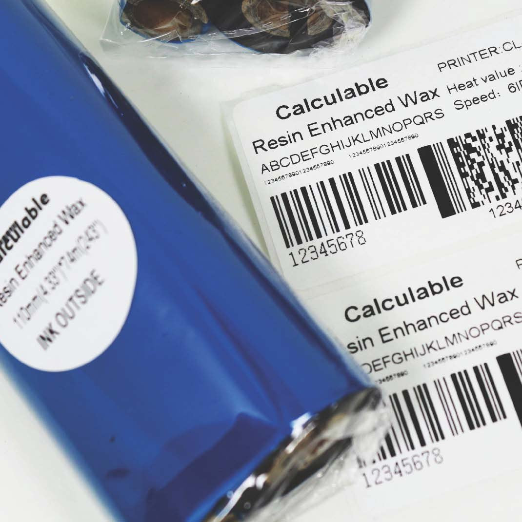 Calculable 4 Rolls 4.33'' X243' (110Mm X 74M) Resin Enhanced Wax Thermal Transfer Ribbon 1/2 Inch Core Ink Outside Barcode Ribbo