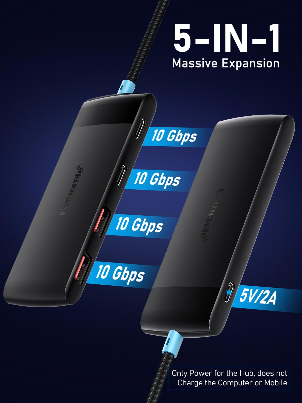 Usb C Hub With 10Gbps 2 Usb 3.2 & 2 Usb C 3.2, 5V 3A Charging Port, Usb Port Extender For Macbook Pro/Air, Acer Aspire, Hp Dell