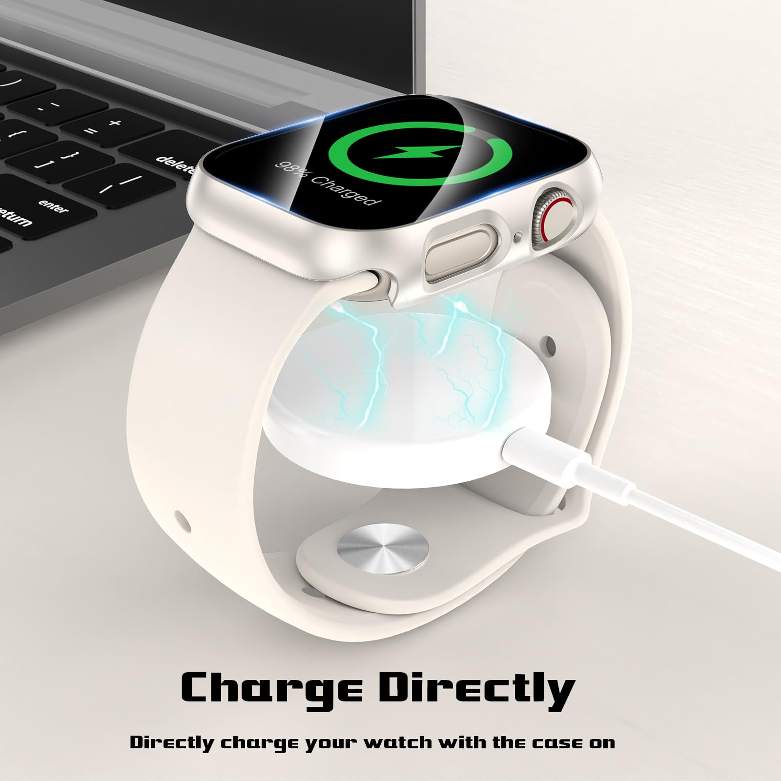 Ewuonu 2 Pack Hard Pc Case For Apple Watch Series 9 Series 8/7 41Mm Screen Protector, Tempered Glass Film Bumper Anti Scratch Hd