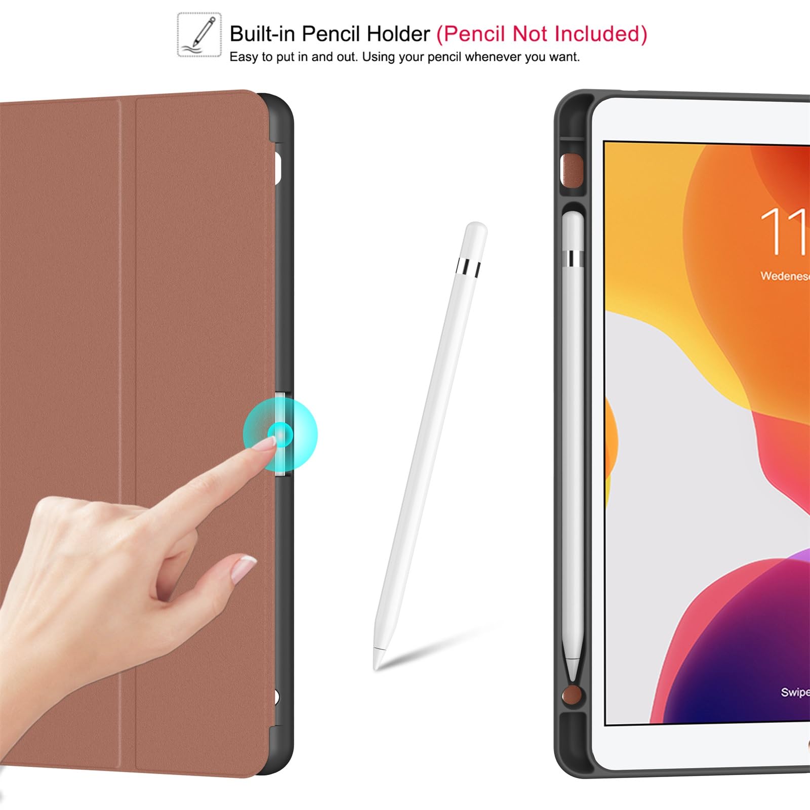 Soke Case For Ipad 9Th Generation 2021/8Th Gen 2020/7Th Gen 2019 With Pencil Holder   Premium Shockproof Case With Soft Tpu Back Cover & Auto Sleep/Wake For Ipad 10.2 Inch, Book Brown
