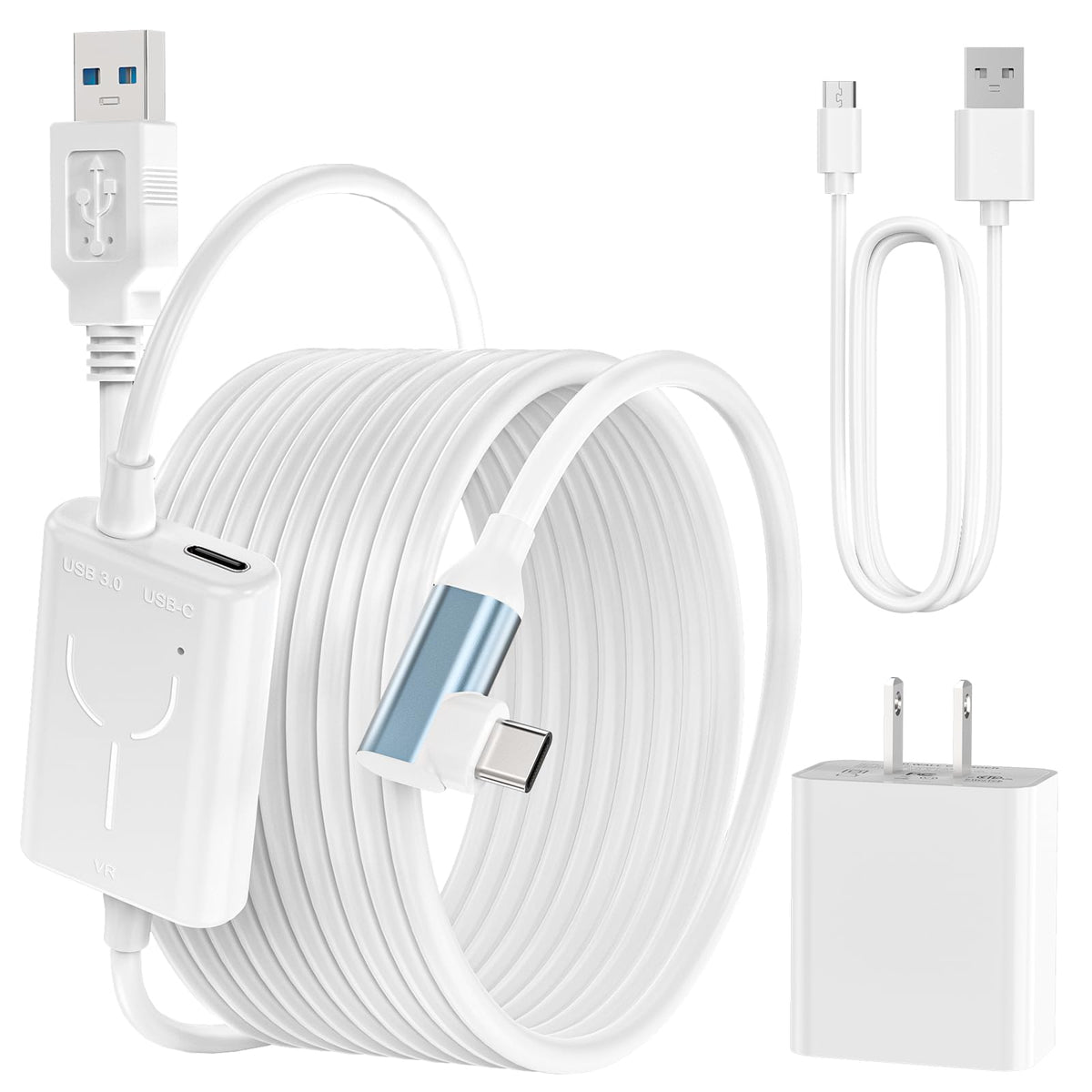 Runtogol 16Ft Link Cable For Oculus Quest 2/1 Accessories With Adapter, Vr Headset Cable With Separate Charging Port, Usb 3.0 To