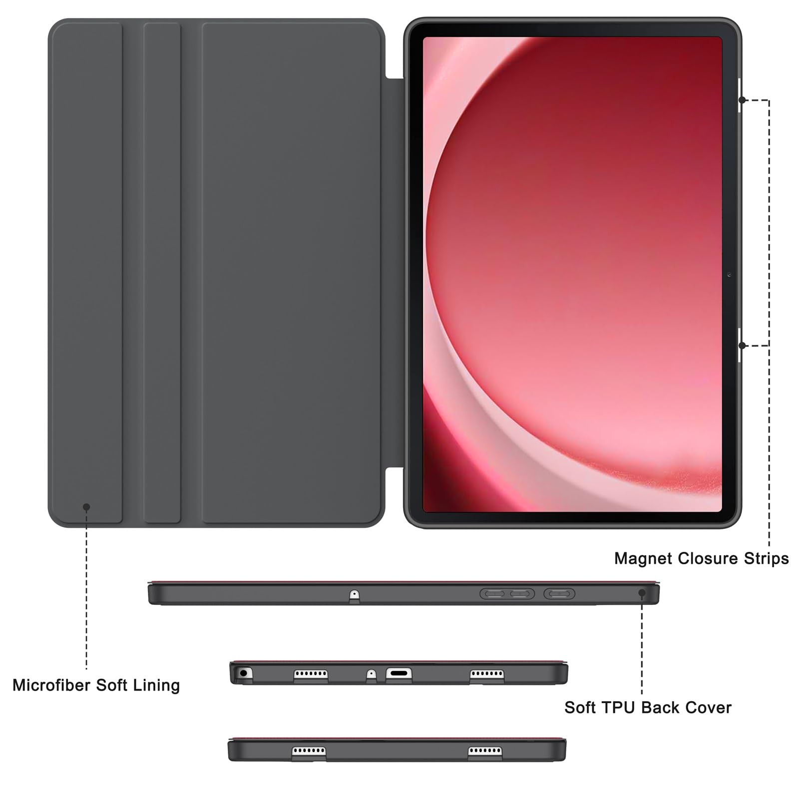 Soke Case For Galaxy Tab A9+/A9 Plus 11 Inch 2023, Shock Proof Smart Folio Stand Case, Multi  Viewing Angles, Soft Tpu Back Cover For Samsung Galaxy Tab A9+ Tablet [Sm X210/X216/X218], Red