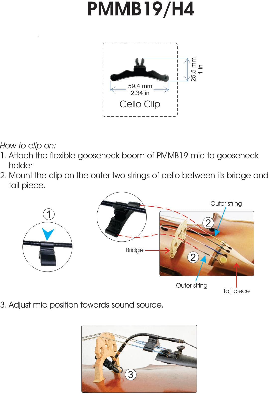 Rannsgeer Pmmb19 Cello Musical Instrument Microphone With Cello Clamp & 5 Connectors