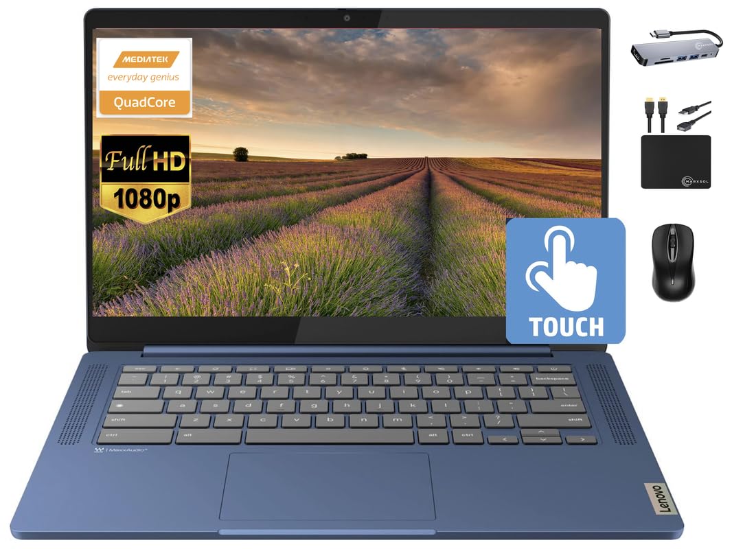 Lenovo Chromebook 14 Touchscreen Slim Laptop Business Student, 8-Core MediaTek Kompanio 520, 4GB RAM, 128GB Storage (64GB eMMC+6