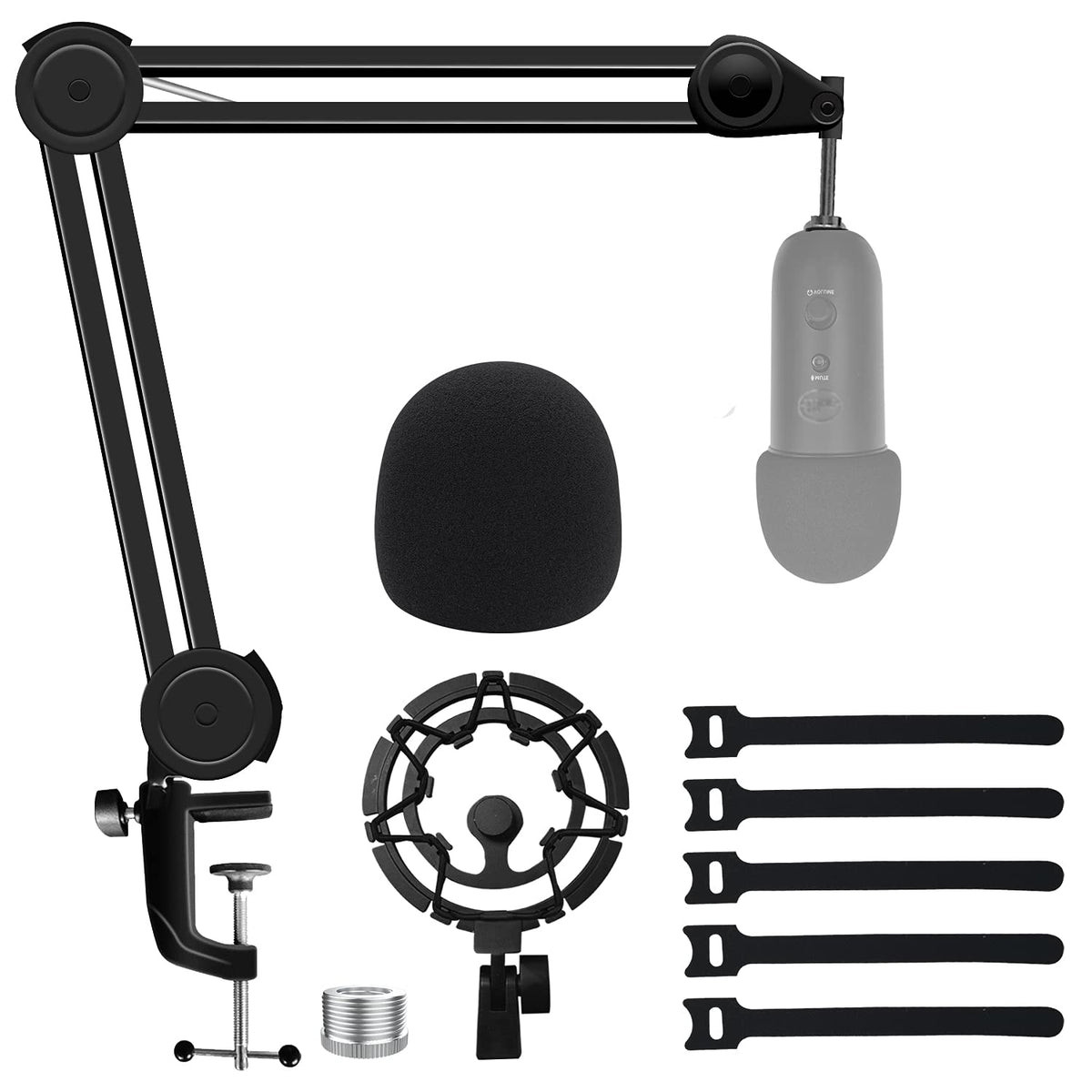 Boseen Microphone Boom Arm Stand For Blue Yeti With Shock Mount Foam Cover, Heavy Duty Boom Scissor Arm Stand For Blue Yeti, Bro