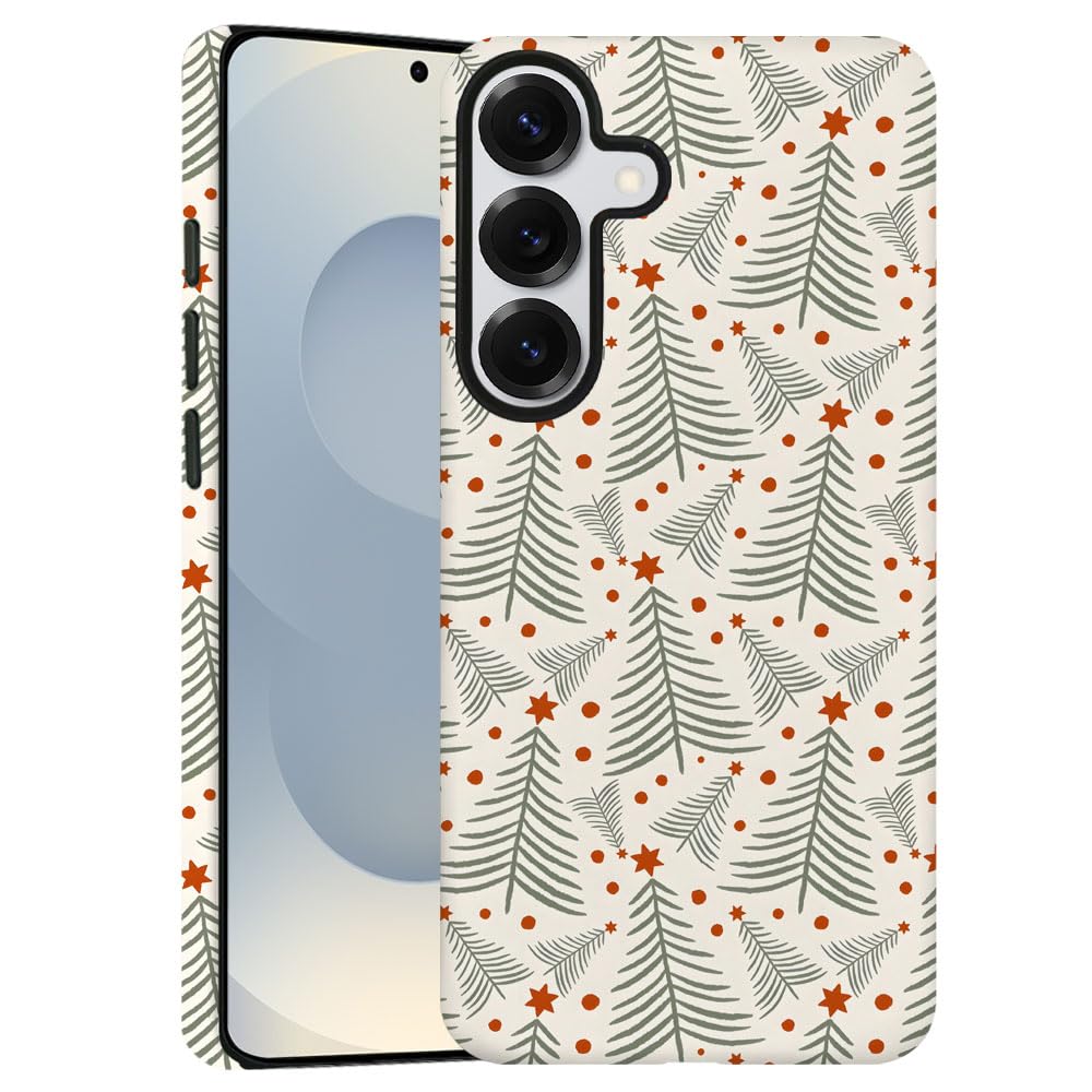 TnXee Case for Samsung Galaxy S25,Christmas Green Red Tree Star Pattern Phone Case Drop Resistant Frosted 2 in 1 Solid Dual-Laye
