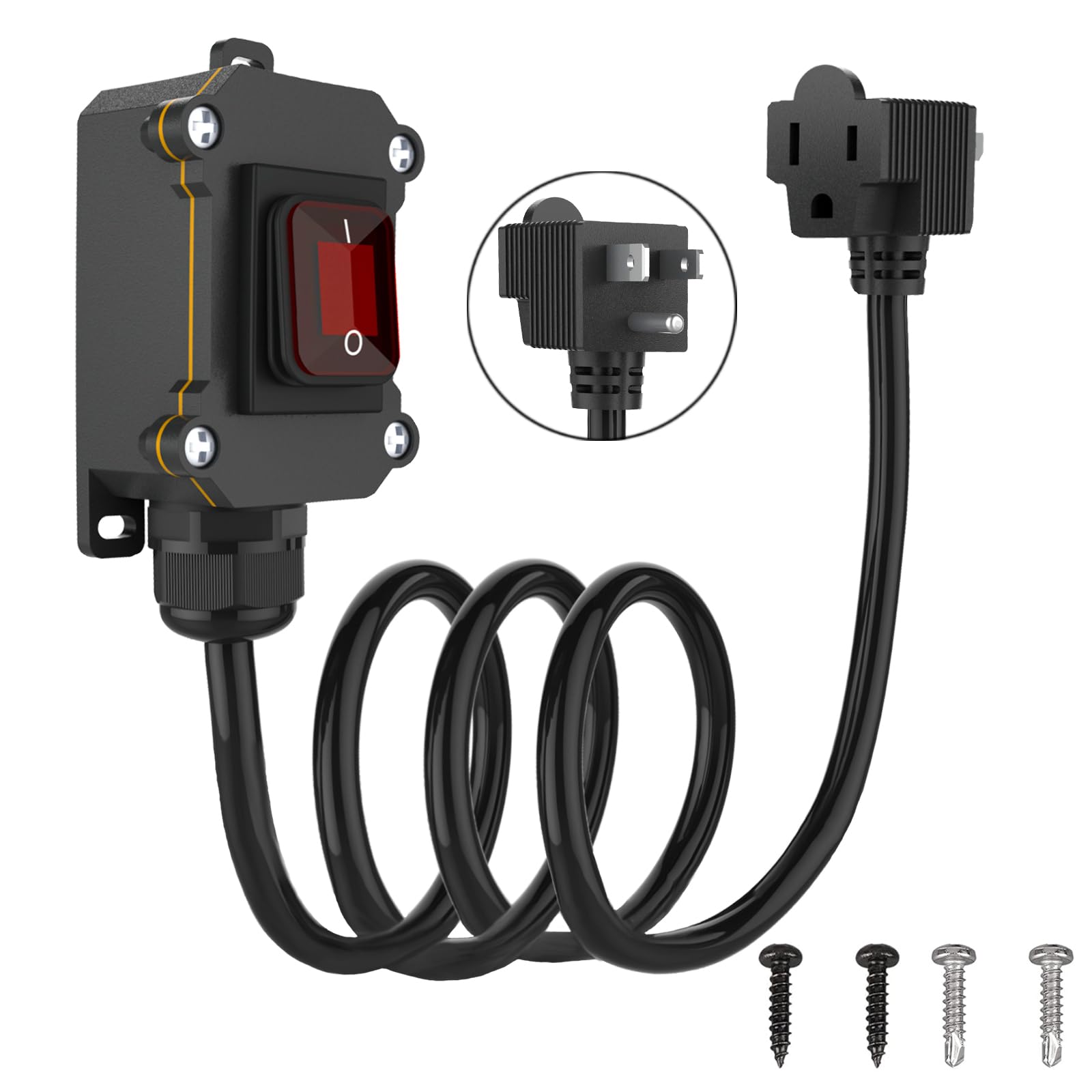 Karlkers Inline Cord Switch With 10Ft 14Awg Cable Piggyback Plug(3 Pronged), Ip67 Waterproof Extension Cord With On/Off Switch,