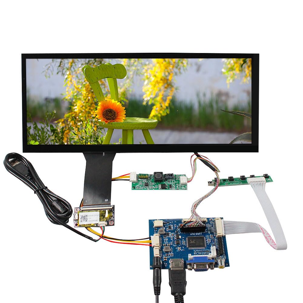 VSDISPLAY 12.3 Inch Touchscreen IPS Stretched Bar LCD 1920x720 Monitor for Secondary Display,with VGA AV Controller Board VS-TY2