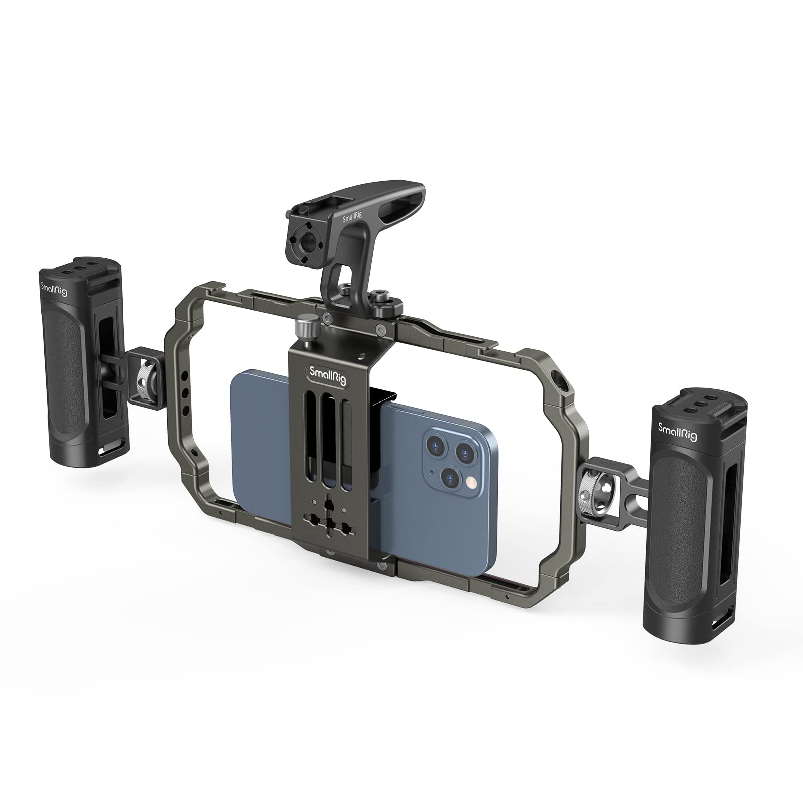 SmallRig Universal Phone Video Rig Kit for iPhone 16 15 14 13 12 Pro Max, Aluminum Handheld Phone Cage with Handles, Video Stabi
