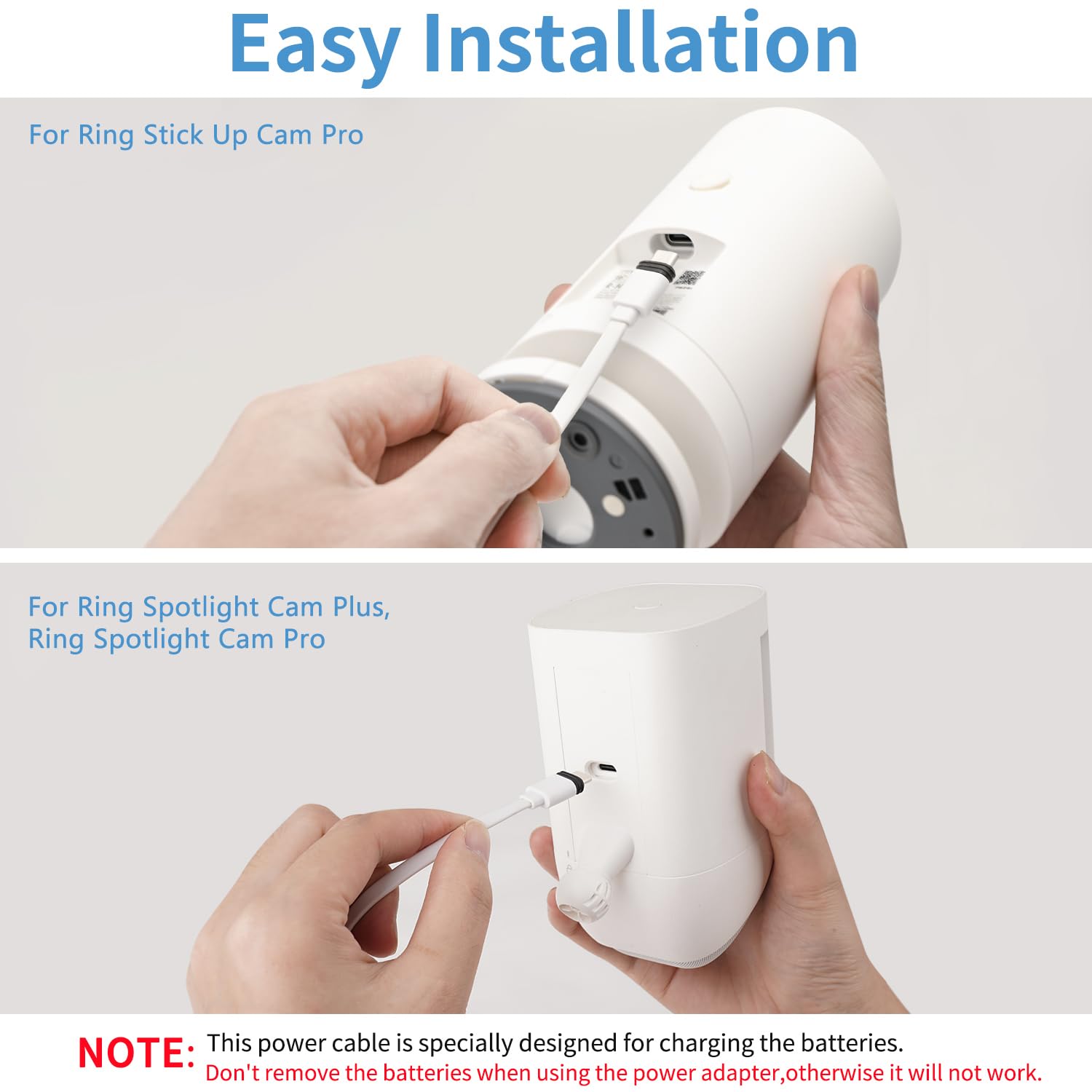 Alertcam 25Ft/7.5M Weatherproof Charger Cable For Ring Spotlight Cam Plus/Pro(Battery), Ring Stick Up Cam Pro(Battery), With Pow