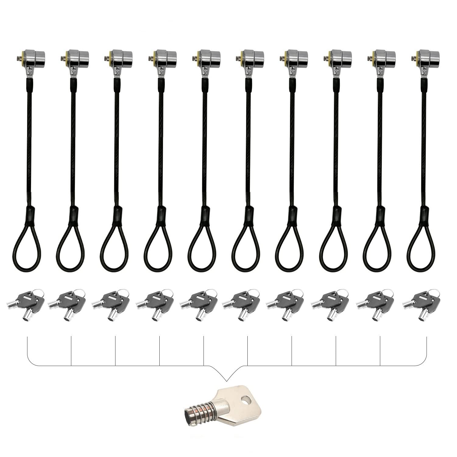 Loradar 10Pack Laptop Security Cable Lock Anti Theft 6.7Feet For Laptops, Monitor & Other Devices (Keyed Different+Master Key)