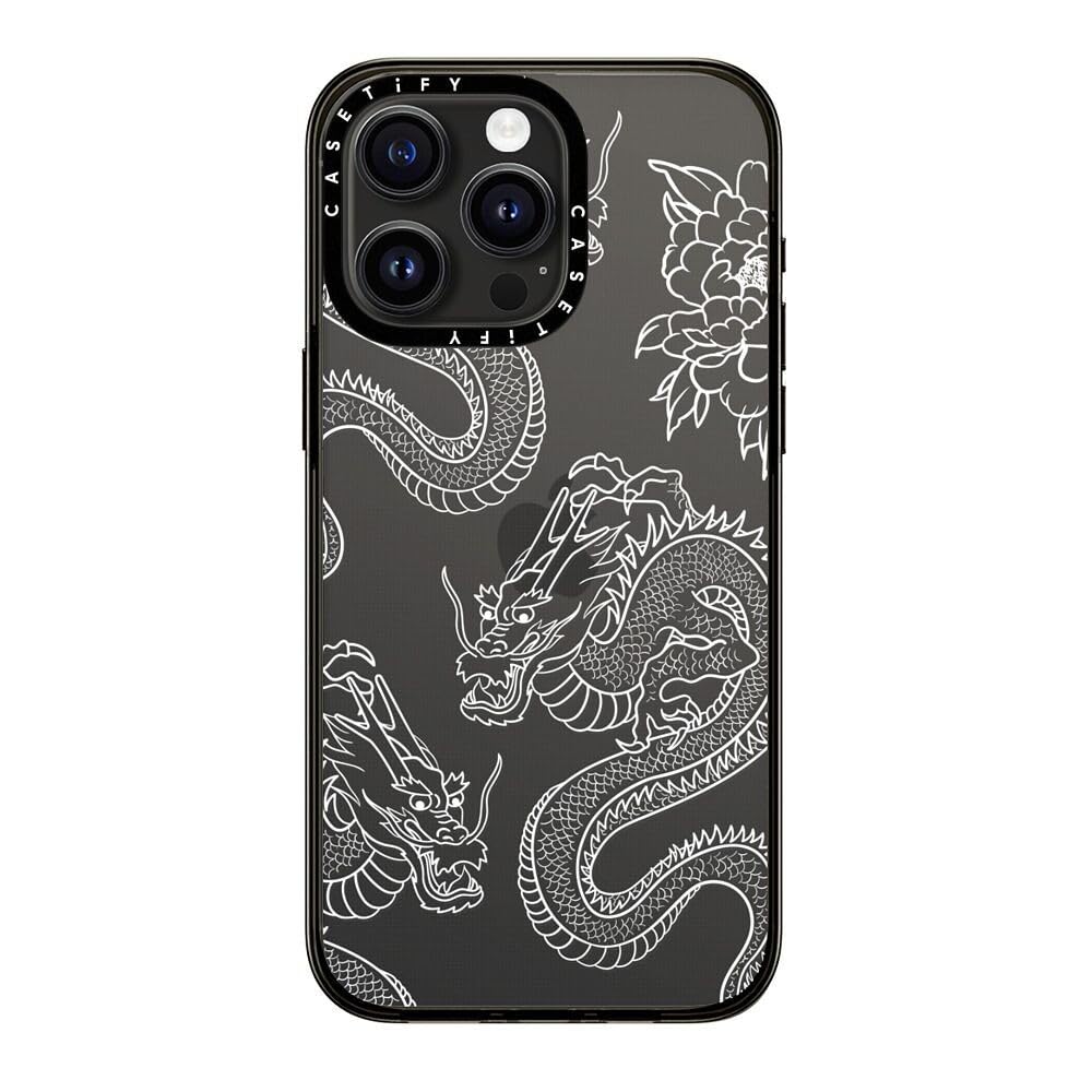 Casetify Compact Case For Iphone 15 Pro Max [2X Military Grade Drop Tested / 4Ft Drop Protection]   Dragons   Clear Black
