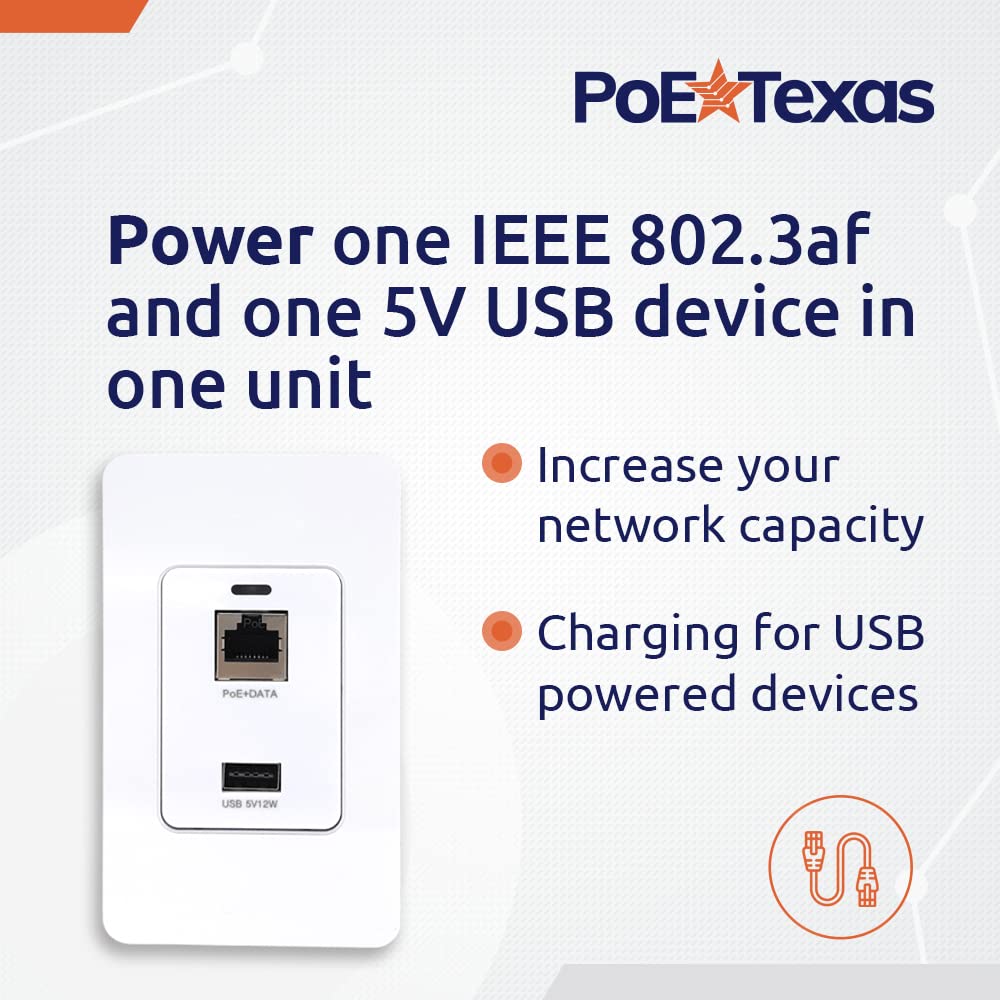 Poe Texas Gigabit Poe Splitter In Wall Usb Charging Port   Fast 5V Usb Charging And Rj45 Power Over Ethernet Output For Wifi Int