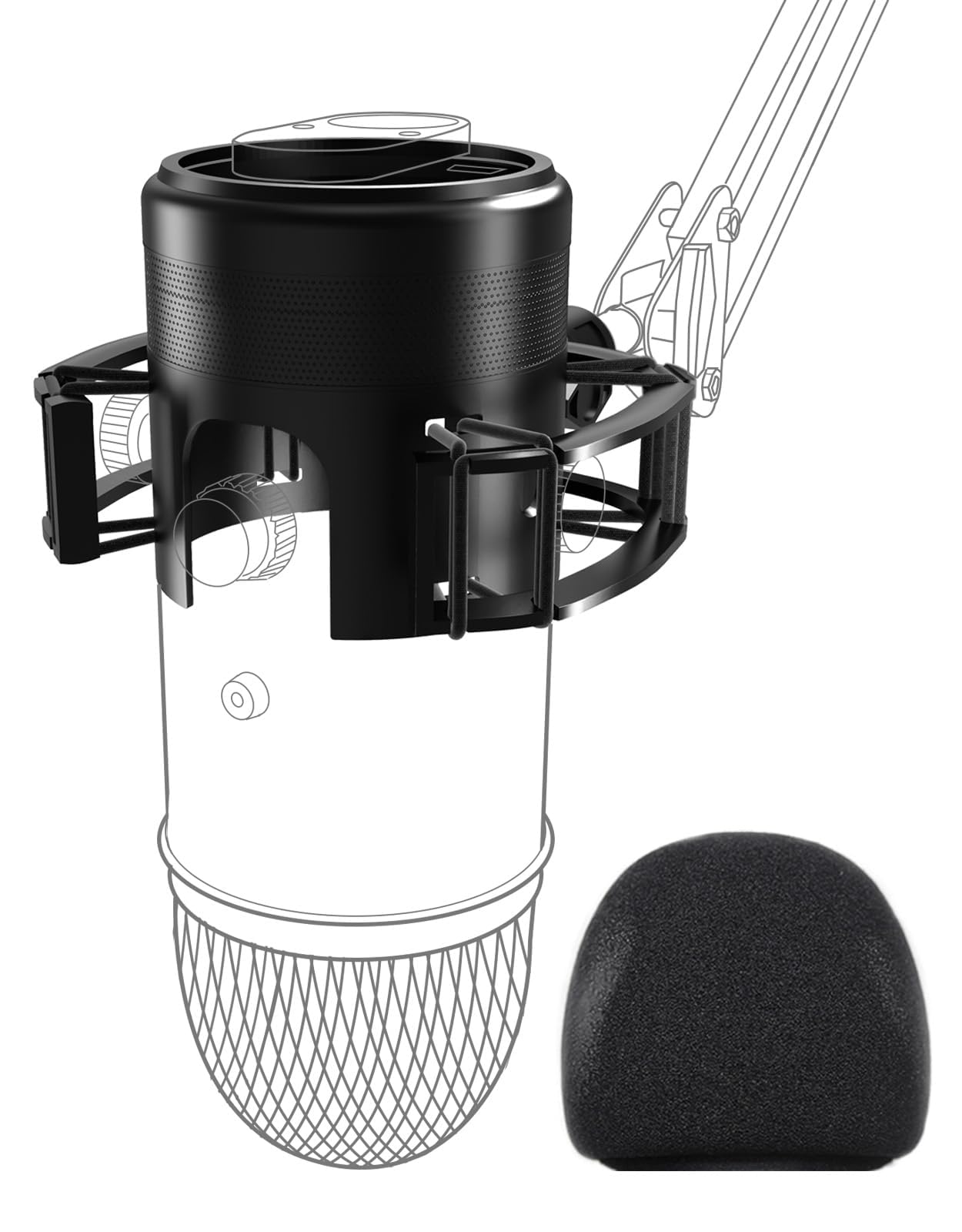 Etour Custom Built for Blue Yeti Shock Mount with Pop Filter, 2025 Upgrade Anti-Vibration Suspension Elastic Shock Mount Holder 
