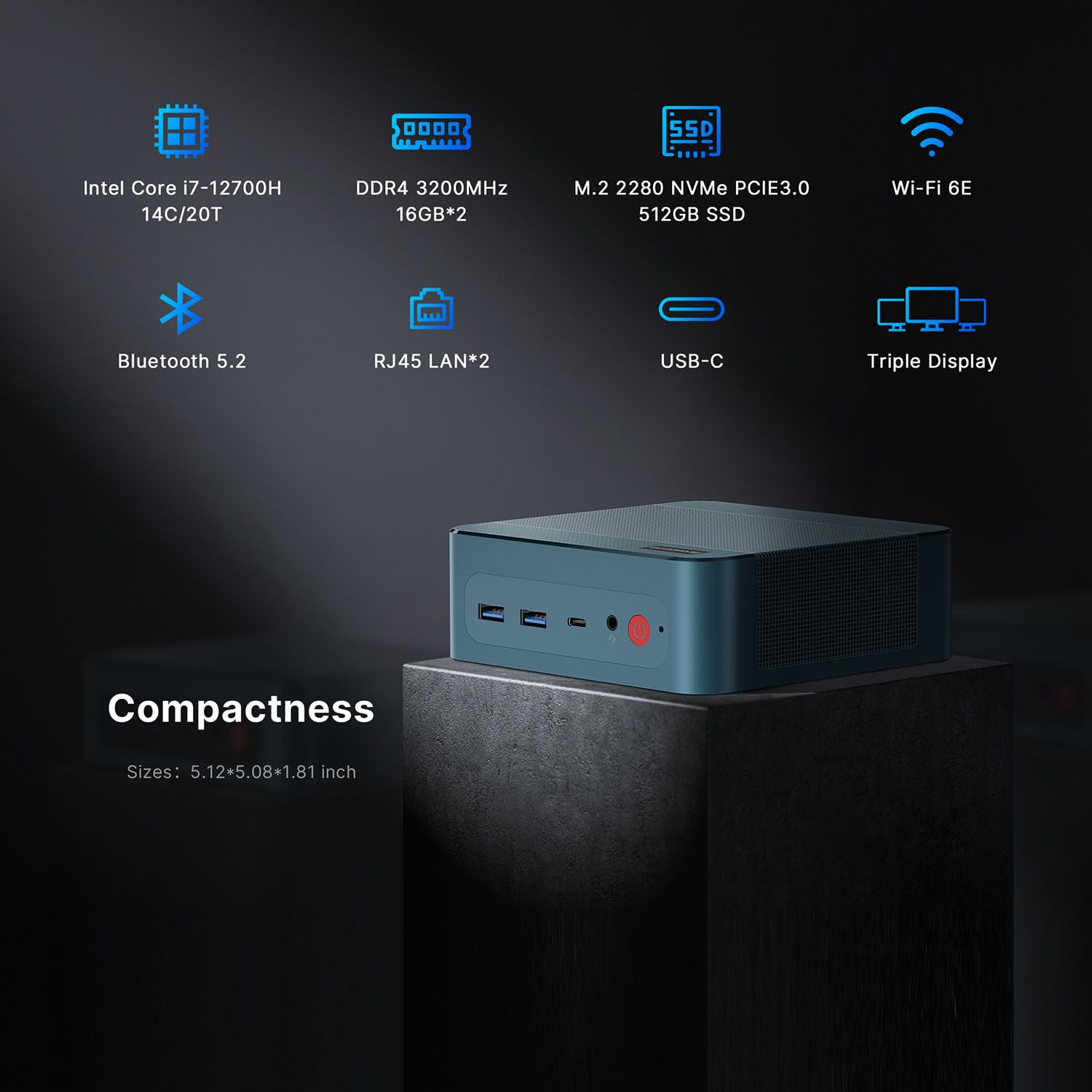 Bosgame P2 Mini Pc Windows 11 Pro, 12Th Intel I7 12700H (14C/20T, Up To 4.7Ghz), 32Gb Ddr4 512Gb Pcie Ssd Mini Computers With Hd