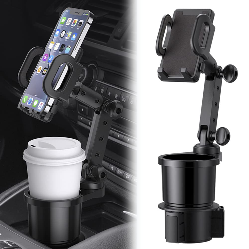 Reswish Car Cup Holder Phone Mount, Universal Auto Cell Phone Stand With Drink Expand Cup Holder,2 In 1 Multifunctional Car Cup