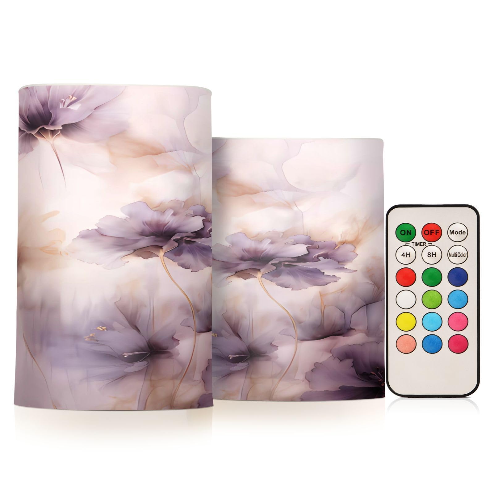 ALAZA Purple Flowers Flickering Flameless Candles Battery Operated with Remote Timer,Tea Light Candles LED Pillar Votive Candles