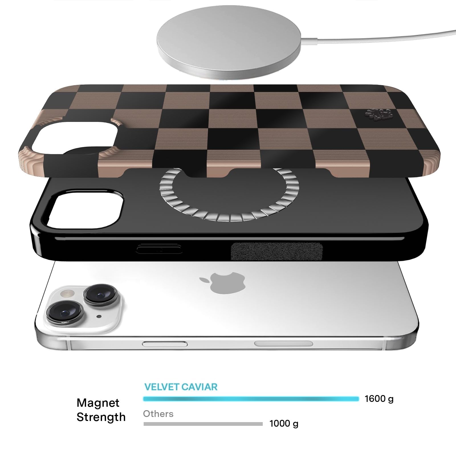 Velvet Caviar For Iphone 15 Plus Case Checkered For Women   Compatible With Magsafe [10Ft Drop Tested]   Mocha Brown Black Check