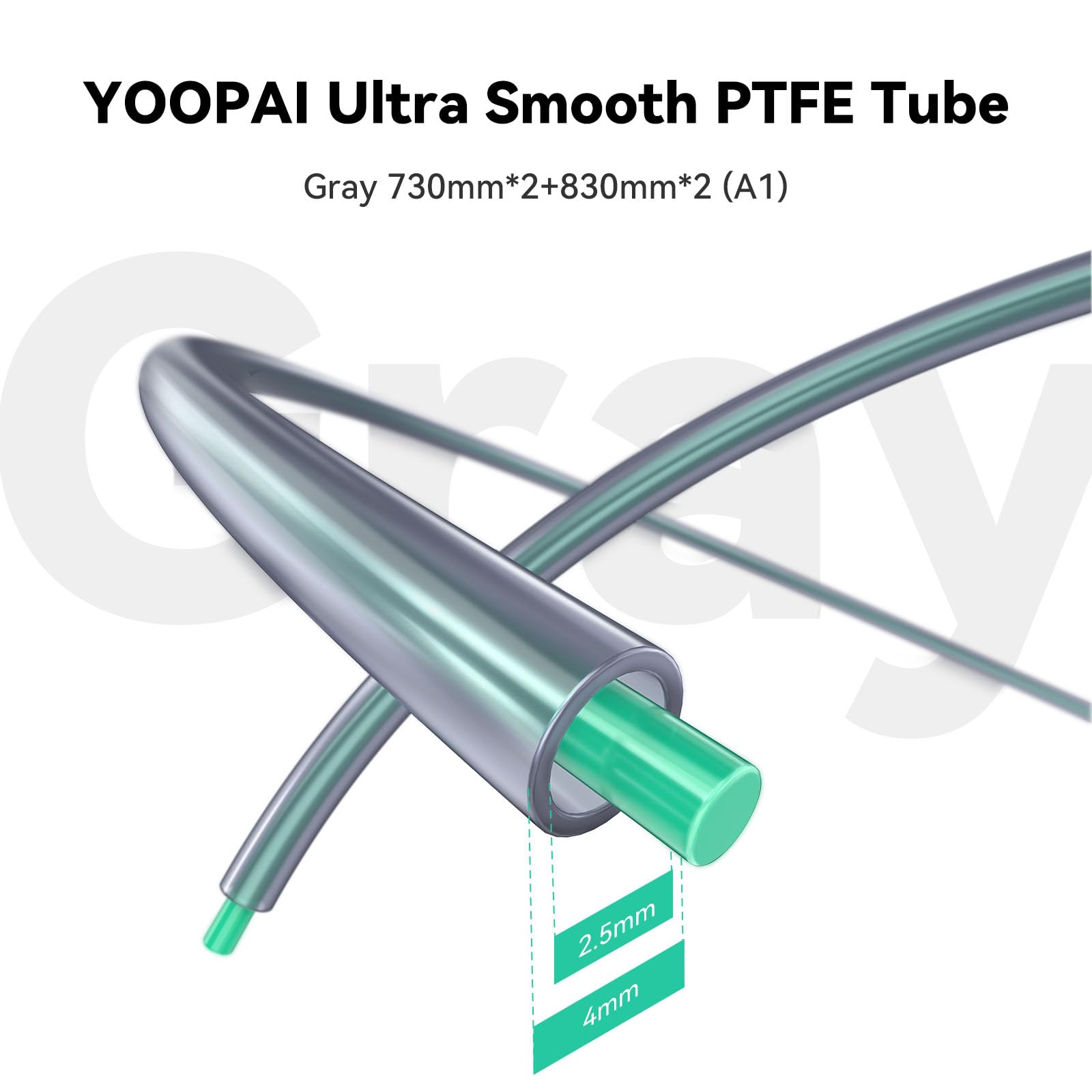 Yoopai Ultra Smooth Gray Ptfe Teflon Tube For Bambu Lab A1 3D Printer, 4Pcs (730Mm X 2 + 830Mm X 2), Id 2.5Mm X Od 4Mm, Heat Res