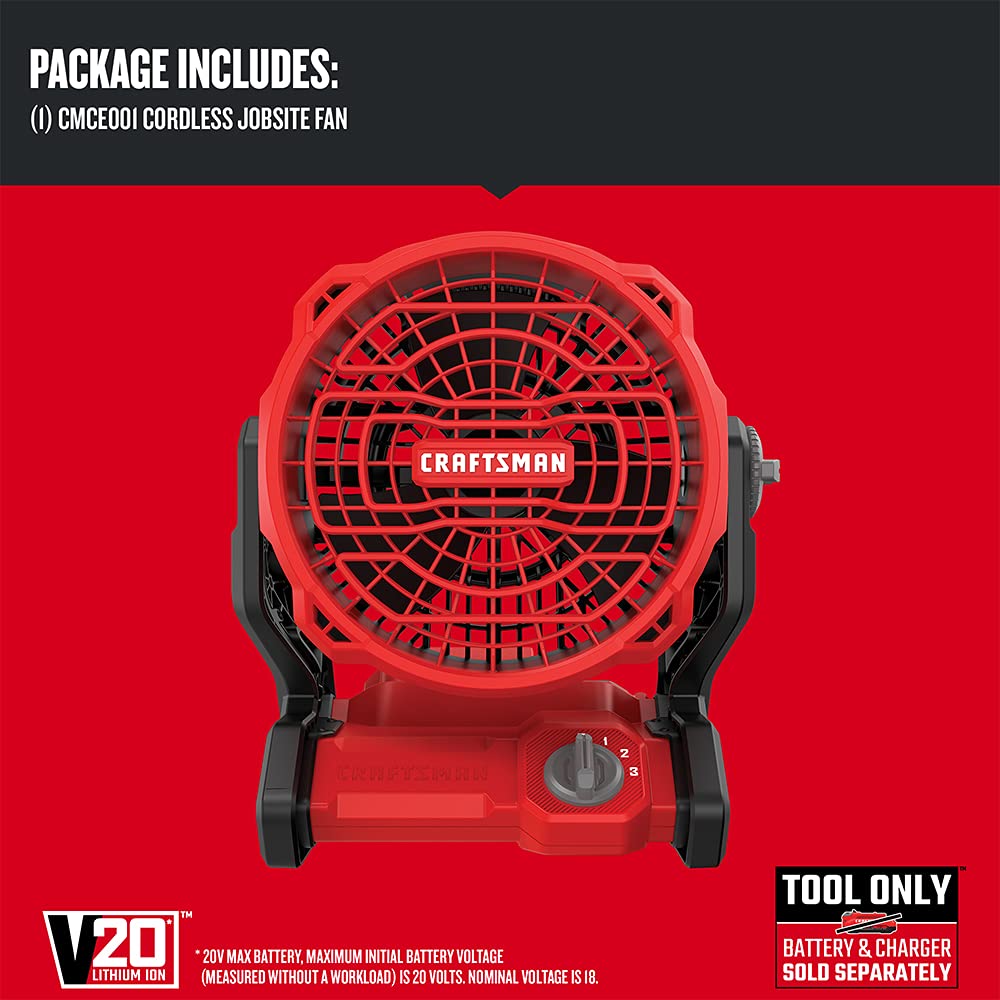 Craftsman 20V Max* Cordless Fan, Tool Only (Cmce001B), Red