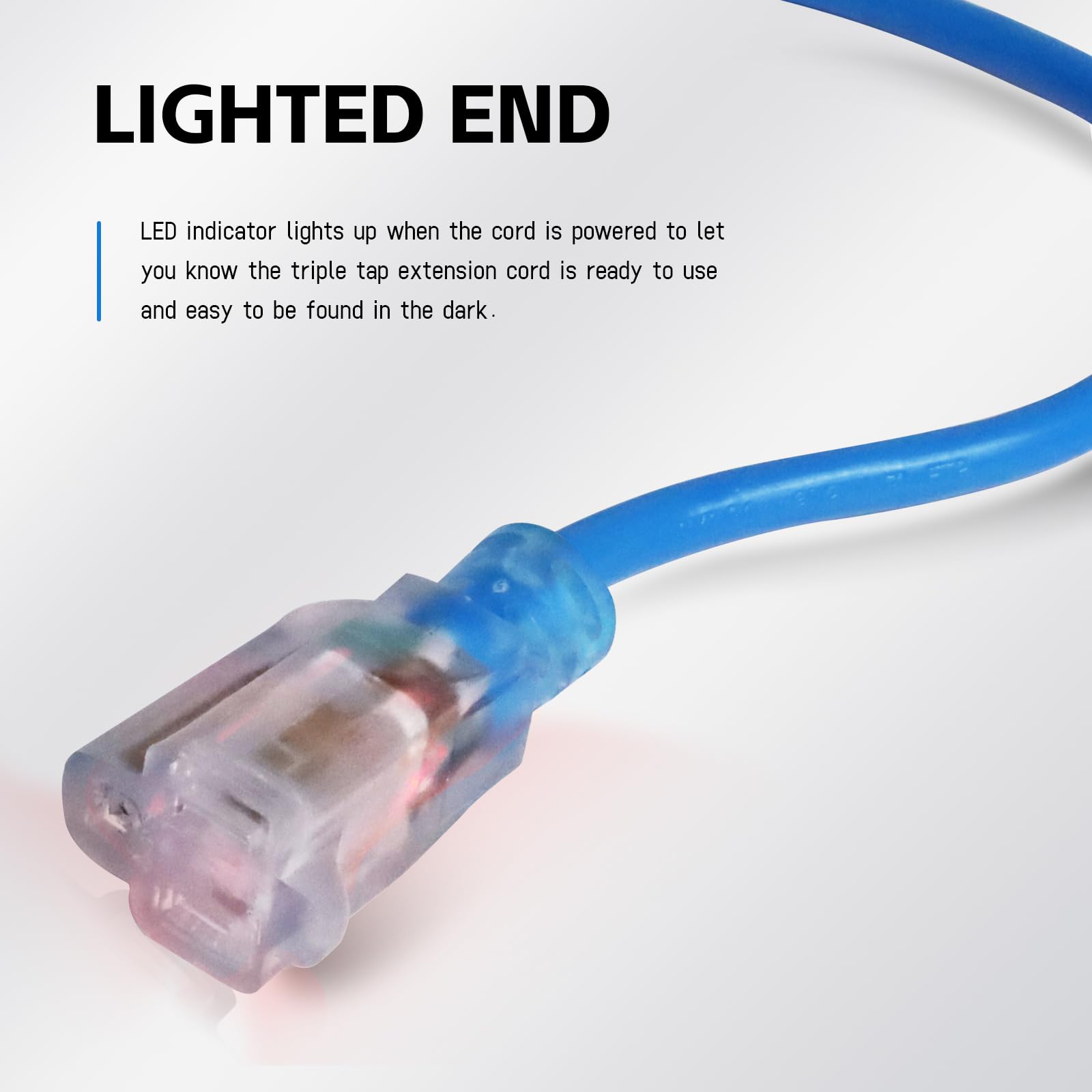 Ep 6 Ft Outdoor Extension Cord, 12/3 Sjtw Heavy Duty Waterproof Power Cable, 3 Prong Grounded Plug, Lighted End, For Lawn, Garde