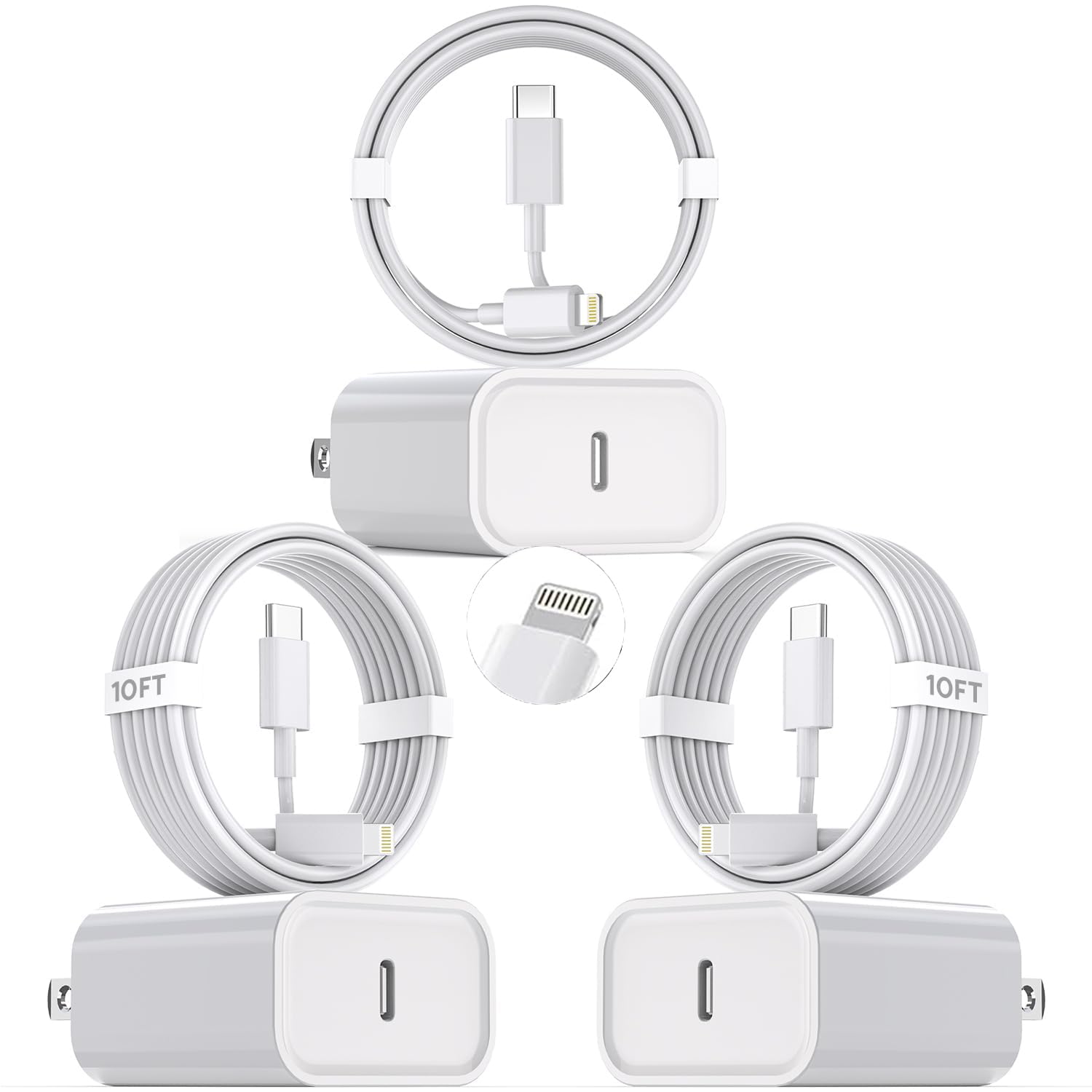 10Foot Fast iPhone Charging Cable,3Pack Super Fast i Phone Charger USB C Charging Block Wall Charger PD Adapter with 10FT Type 