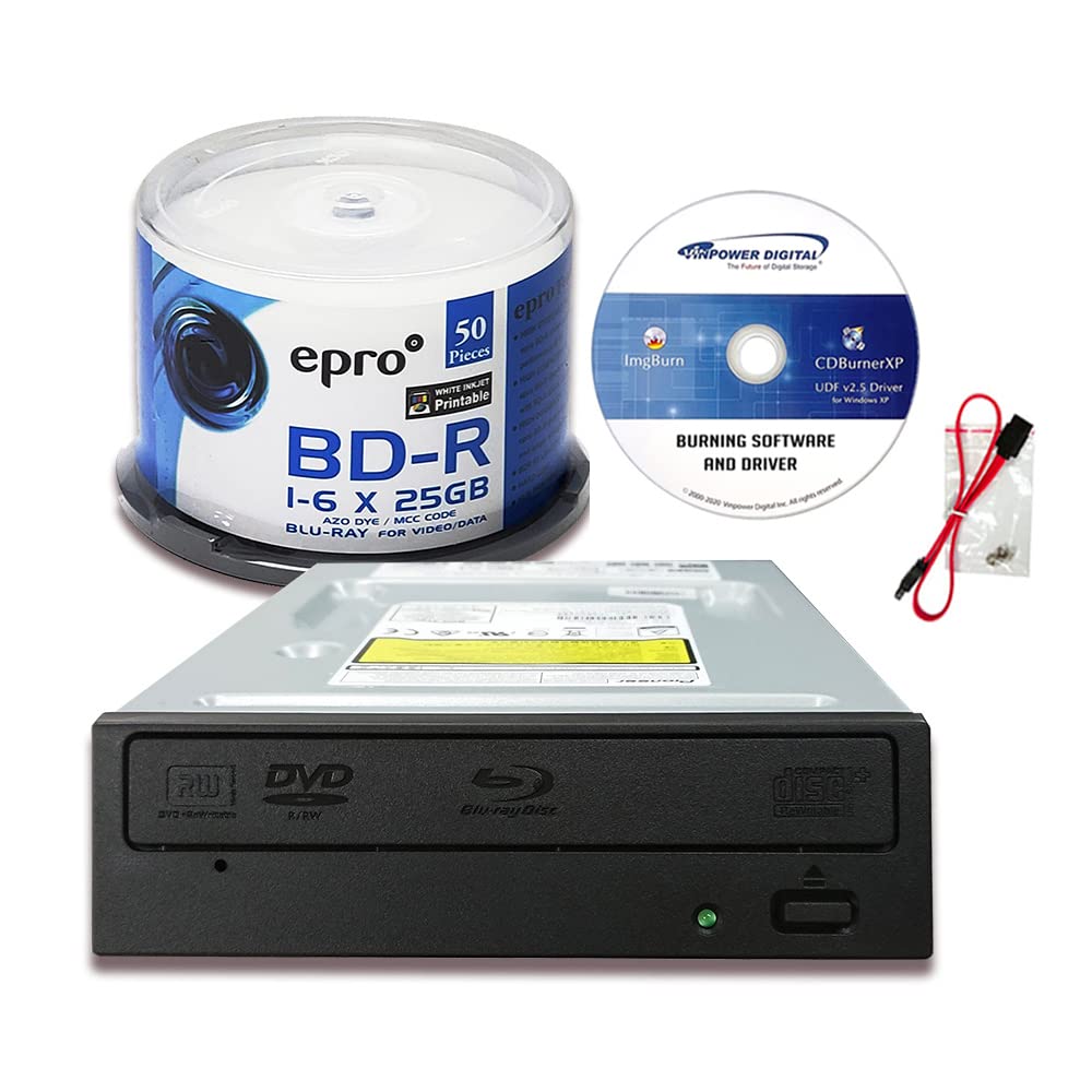 Digital Pioneer Bdr 212V 16X Blu Ray Dvd Cd Internal Burner Drive Bundle With 6X 25Gb Azo Lth Bd R 50 Discs + Software + Cable +