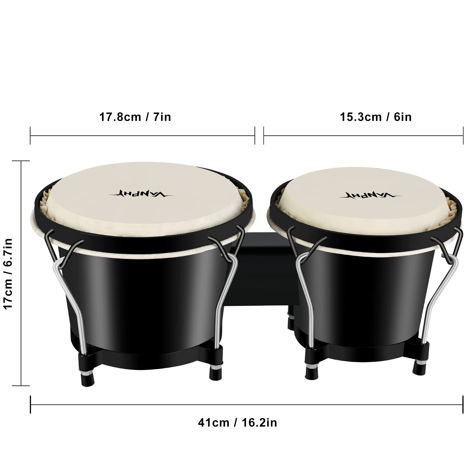Vanphy Bongo Drum Set For Kids Beginners, Natural Adult Bongos With Tuning Wrench, Transparent Bongo Drums 6'' And 7'' Tunable ,