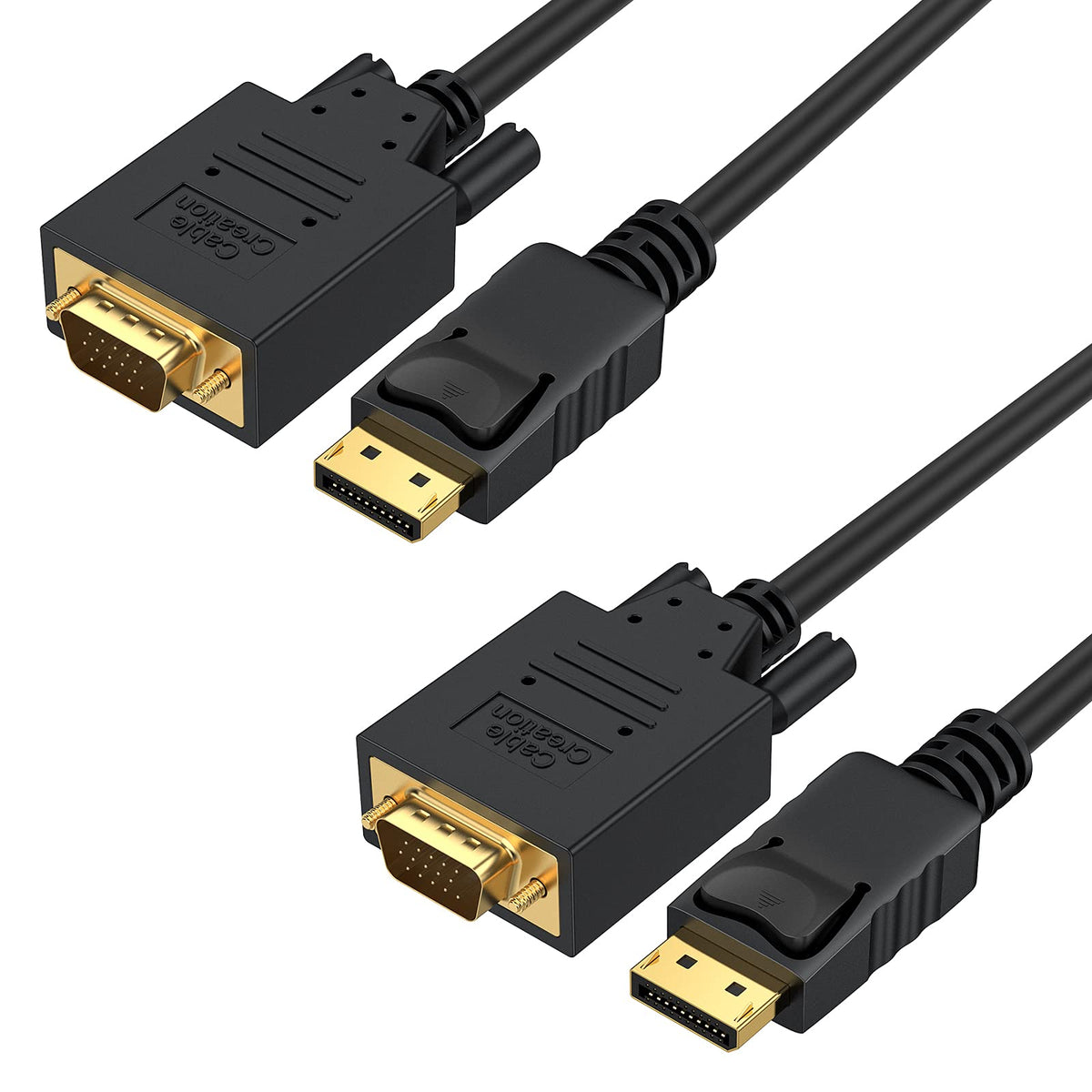 Cablecreation Dp To Vga Cable 6 Ft, [2 Pack] Displayport To Vga Cable Gold Plated 1080P@60Hz, Dp Male To Vga Male Cable, Black