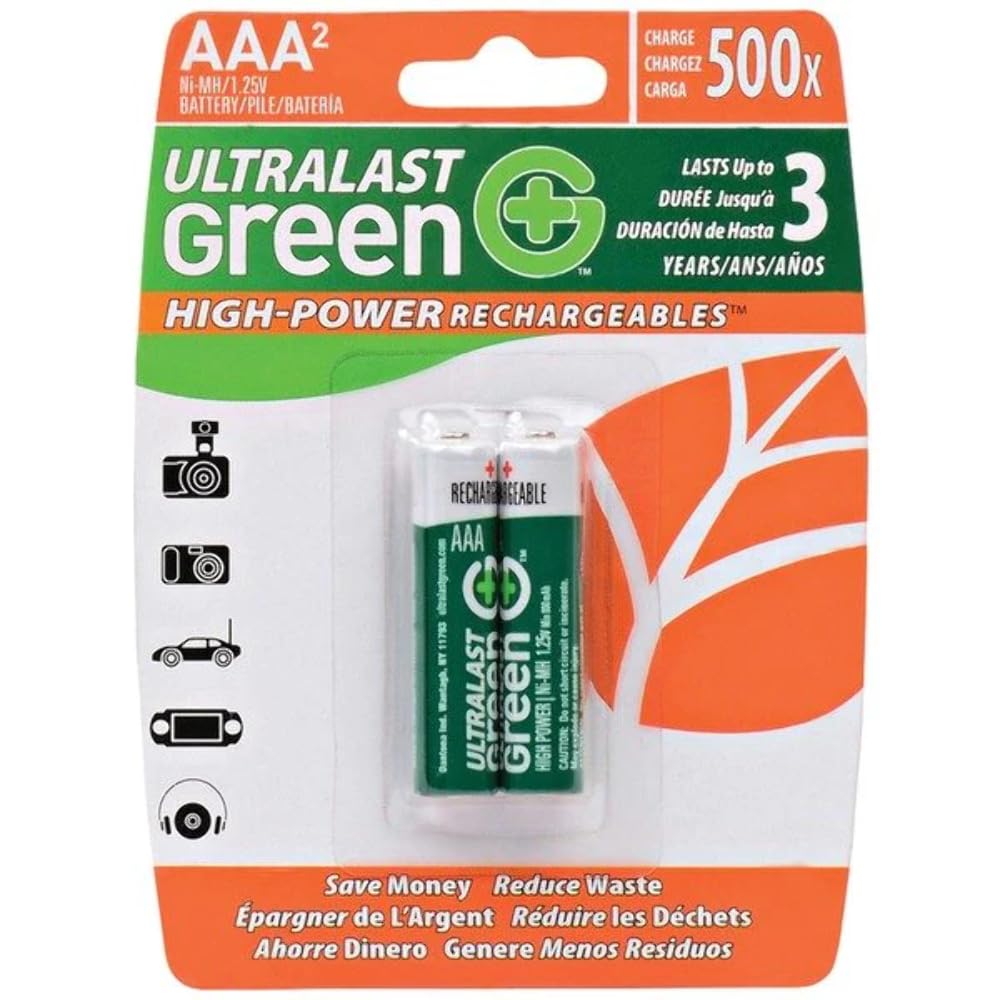 Ultralast Ulghp2Aaa Green High Power Rechargeables Aaa Nimh Batteries, 2 Pk