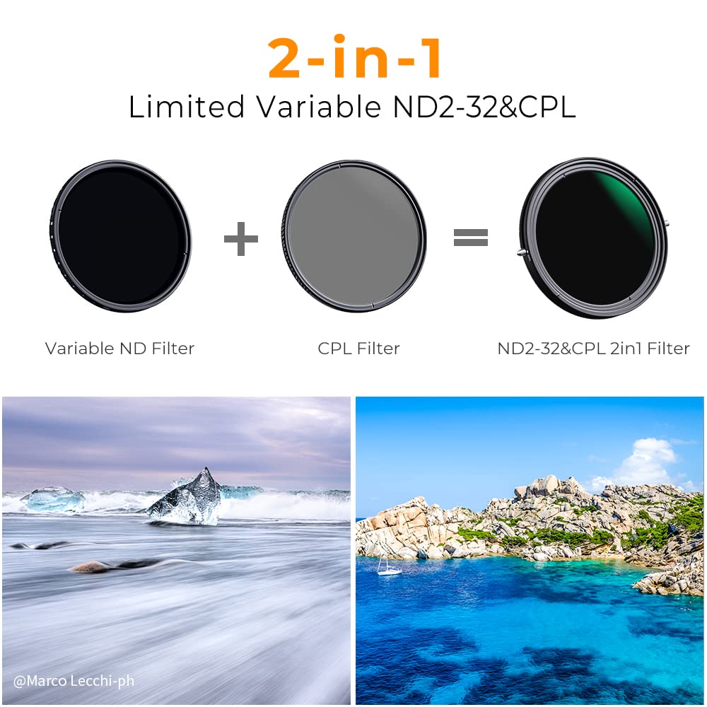 K&F Concept 95Mm Variable Fader Nd2 Nd32 Nd Filter And Cpl Circular Polarizing Filter 2 In 1 For Camera Lens No X Spot Waterproo