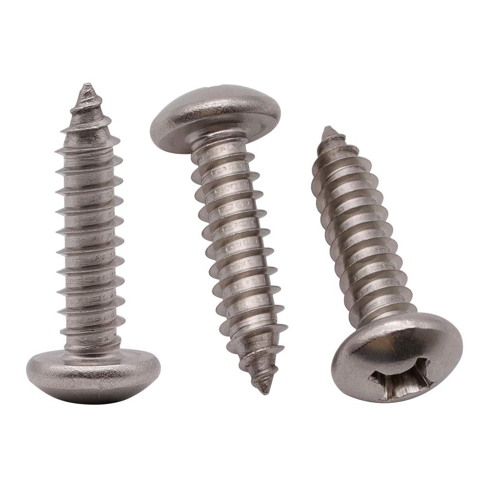 12 X 58 (50 Pack) Stainless Steel Phillips Pan Head Wood Screws, Stainless Steel 304 (18 8), Pan Head Sheet Metal Screws Self Ta