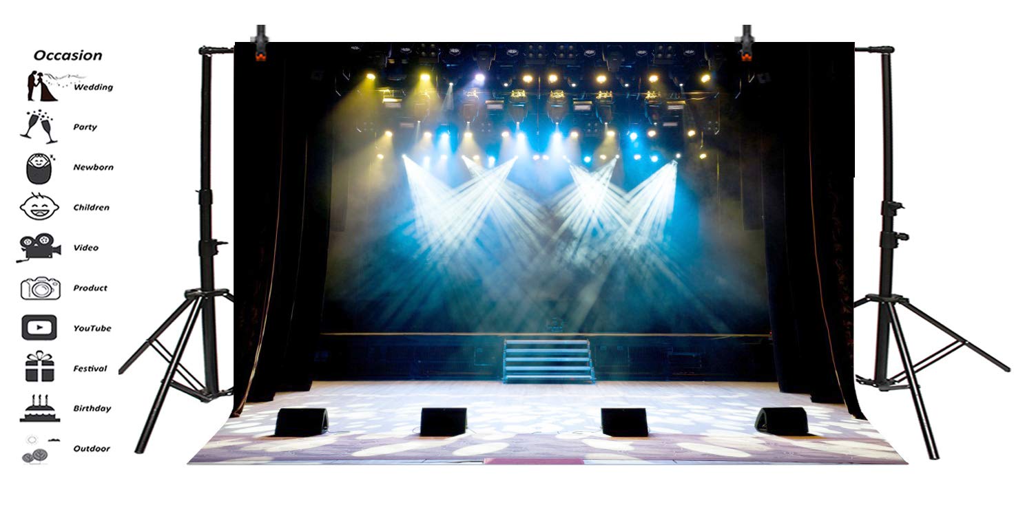 Leyiyi Luxury Stage Spotlight Photography Backdrop Concert Live Platform Vinyl Black 6x4ft (180x120cm)