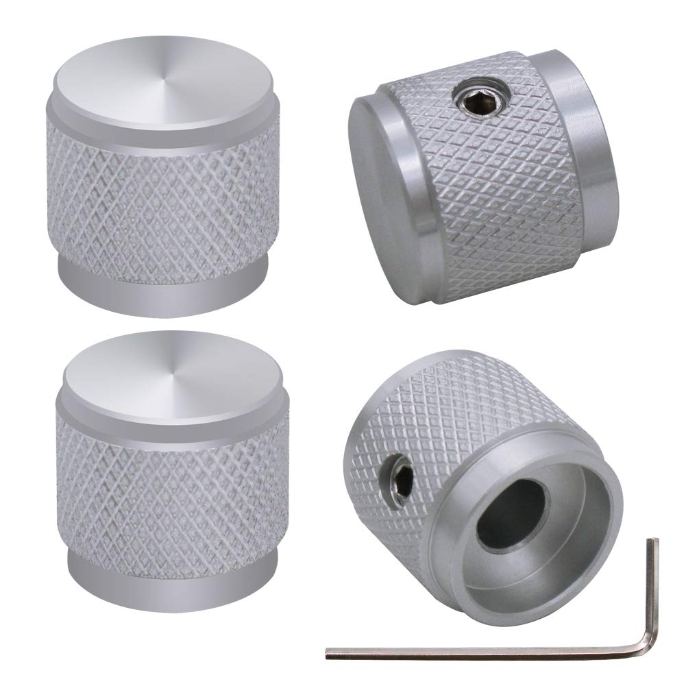 Mxuteuk 4Pcs Silver Aluminum Alloy Potentiometer Control Knob Volume Audio Electric Guitar Bass Screw Type 17 X 16Mm (D*H) Knob 
