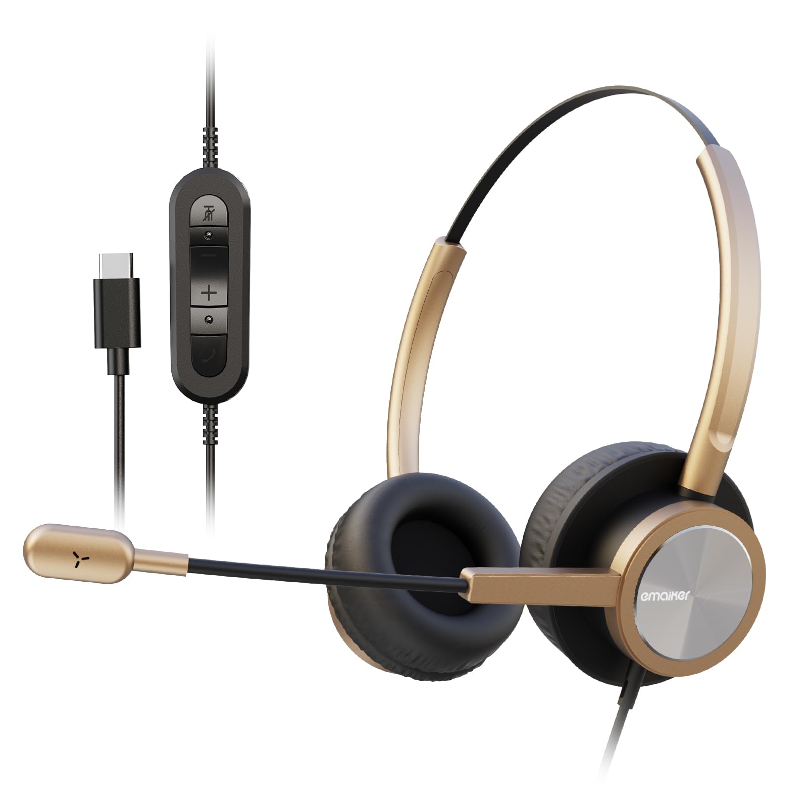 Usb Type C Headphones With Noise Canceling Microphone, Usb C Headset With Mic For Pc, Laptop, Lightweight Gold Headset For Call 