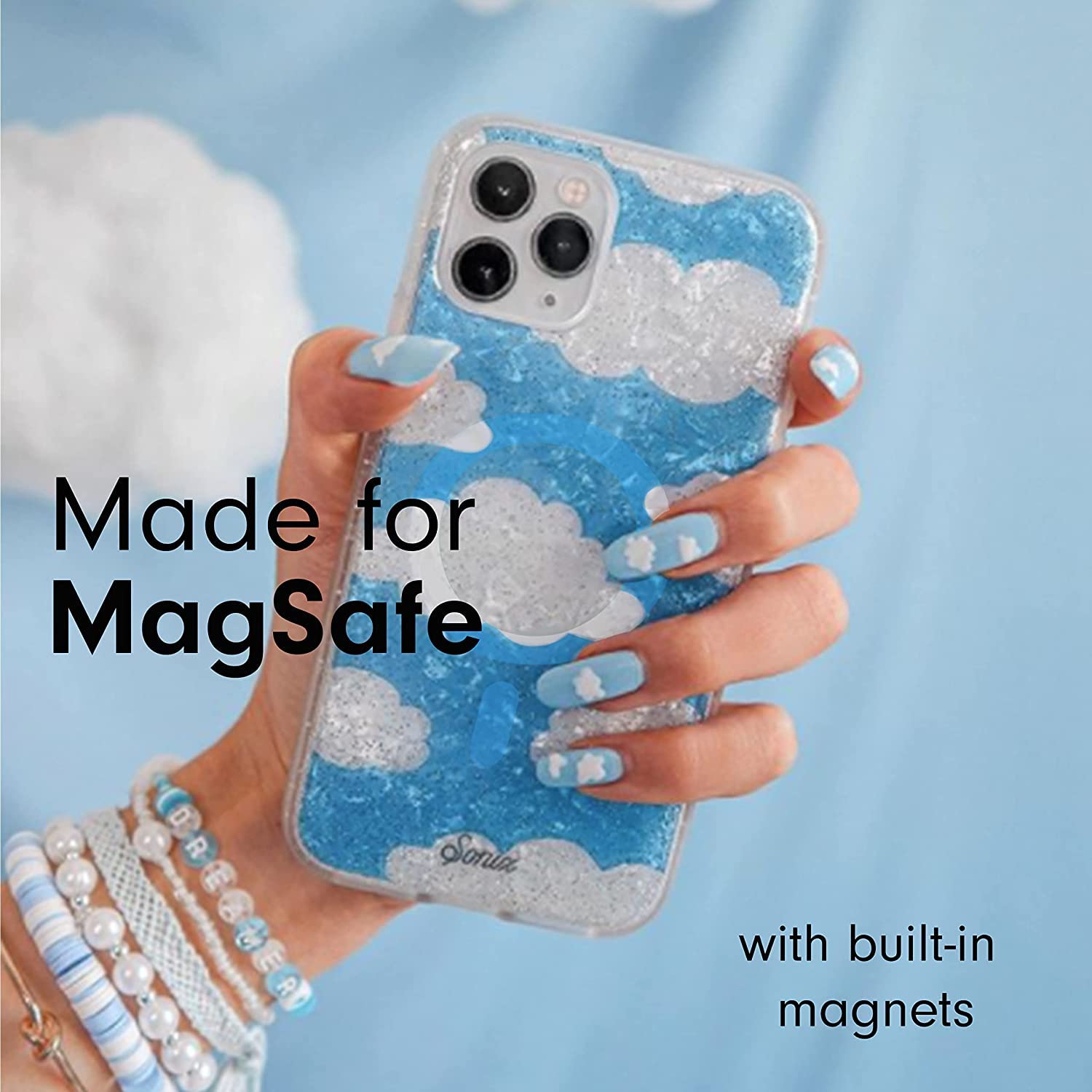 Sonix Case For Iphone 14 Pro | Compatible With Magsafe | 10Ft Drop Tested | Glitter Day Dream Clouds