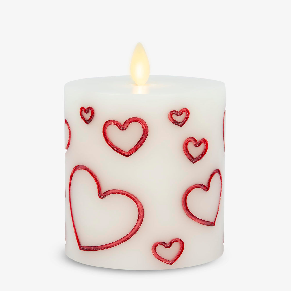 Luminara Debossed Hearts Pillar Candle Metallic Red - Patented Flickering Flameless Technology - Valentine'S Day Collection - Re