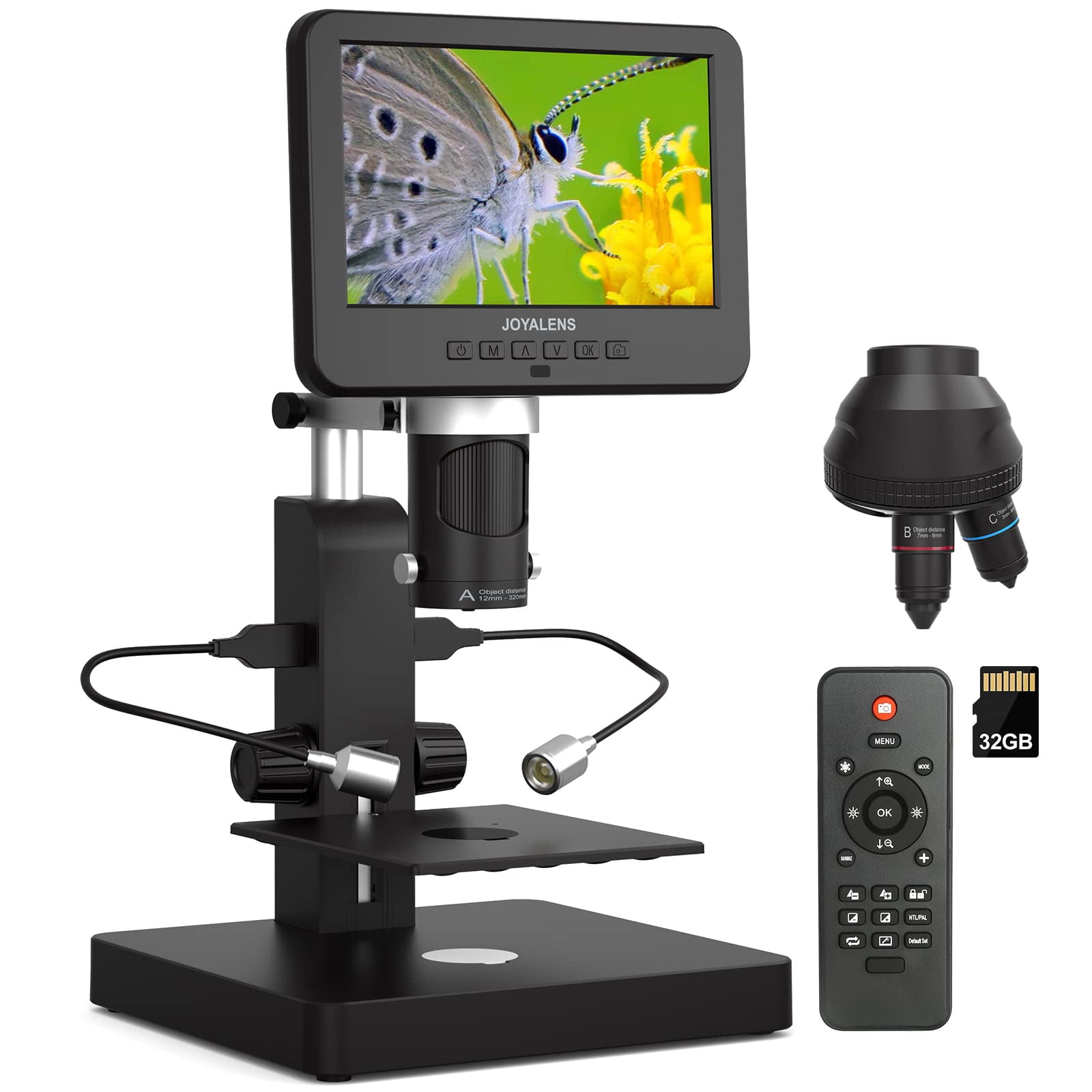 Joyalens Jl246Ps 3 Lens Hdmi Digital Microscope, Uhd 4000   24Mp Biological Microscope With Prepared Slides, Coin Microscope For