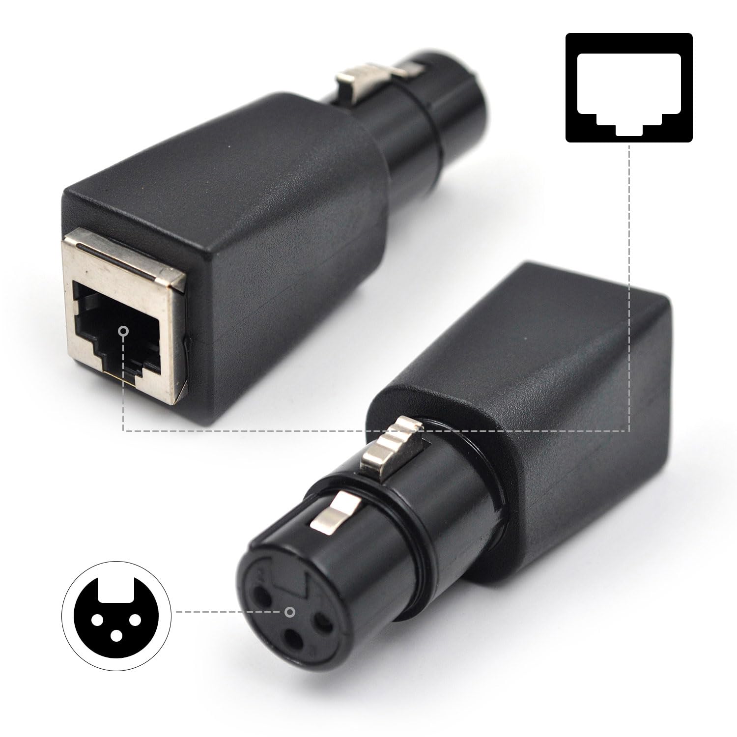 Zhupoub (4Pack) Male/Fmale 3 Pin Xlr Adapter Plug Dmx To Rj45 Connector To Ethernet, Black