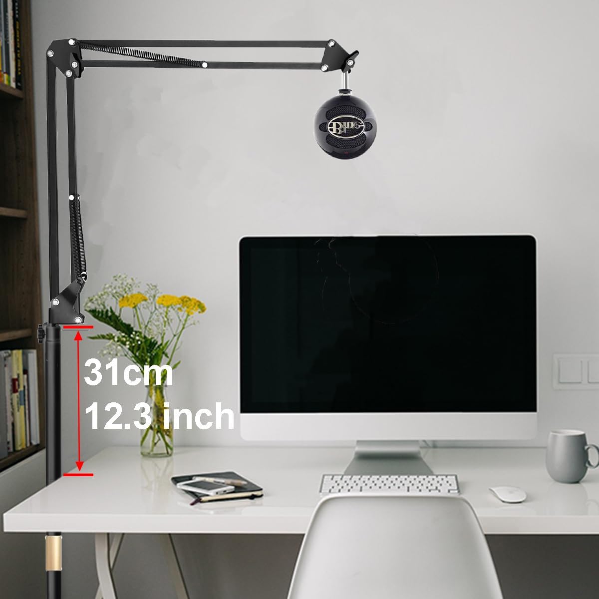 Microphone Floor Stand For Blue Yeti, Nano, Snowball, Hyperx,Razer,Logitech Usb And Condenser Mic,Adjustable Boom Arm Stand With