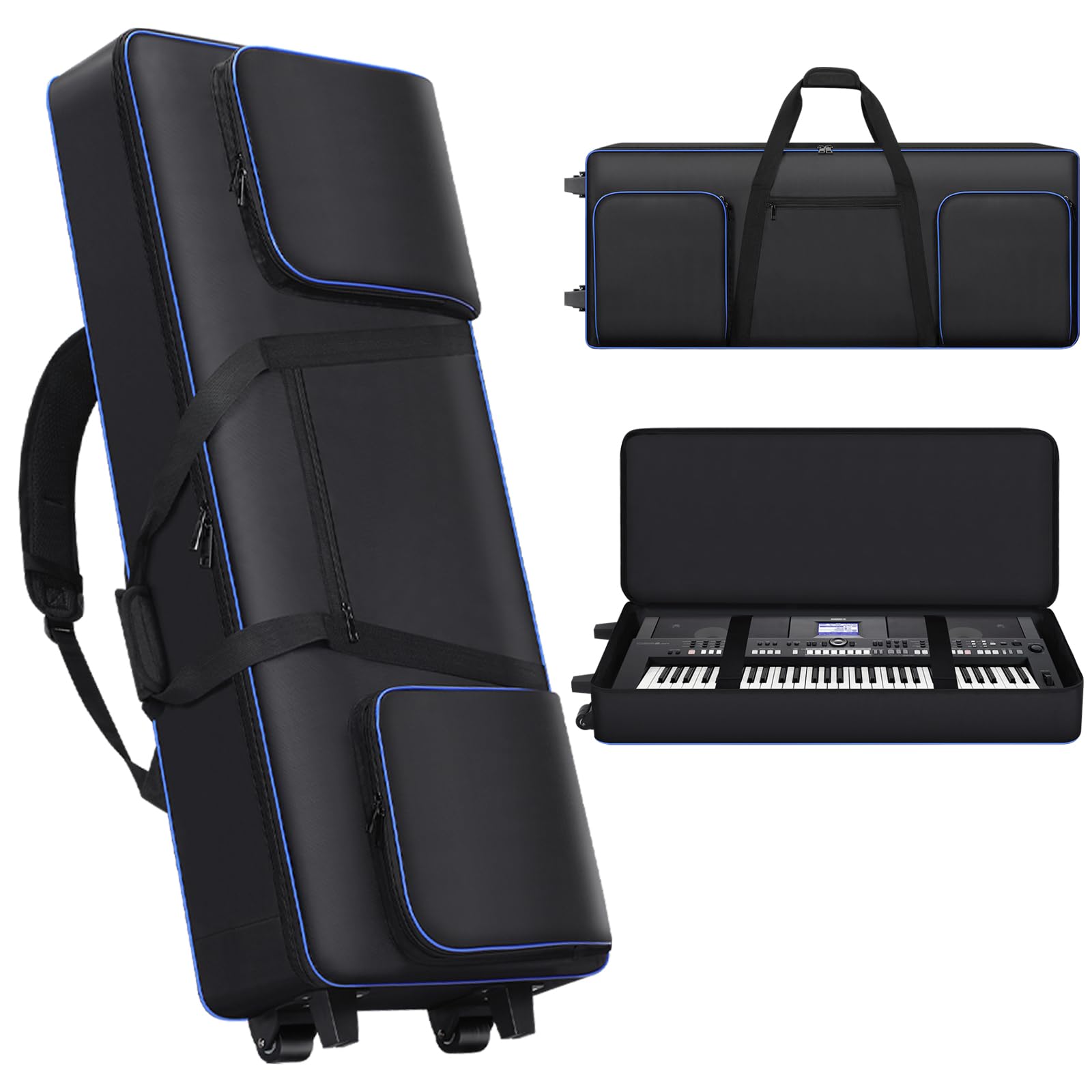 Tingroun 61 Key Keyboard Case With Wheels?Portable Padded Keyboard Bag Soft ?Rolling Piano Bag With Handles And Adjustable Shoul