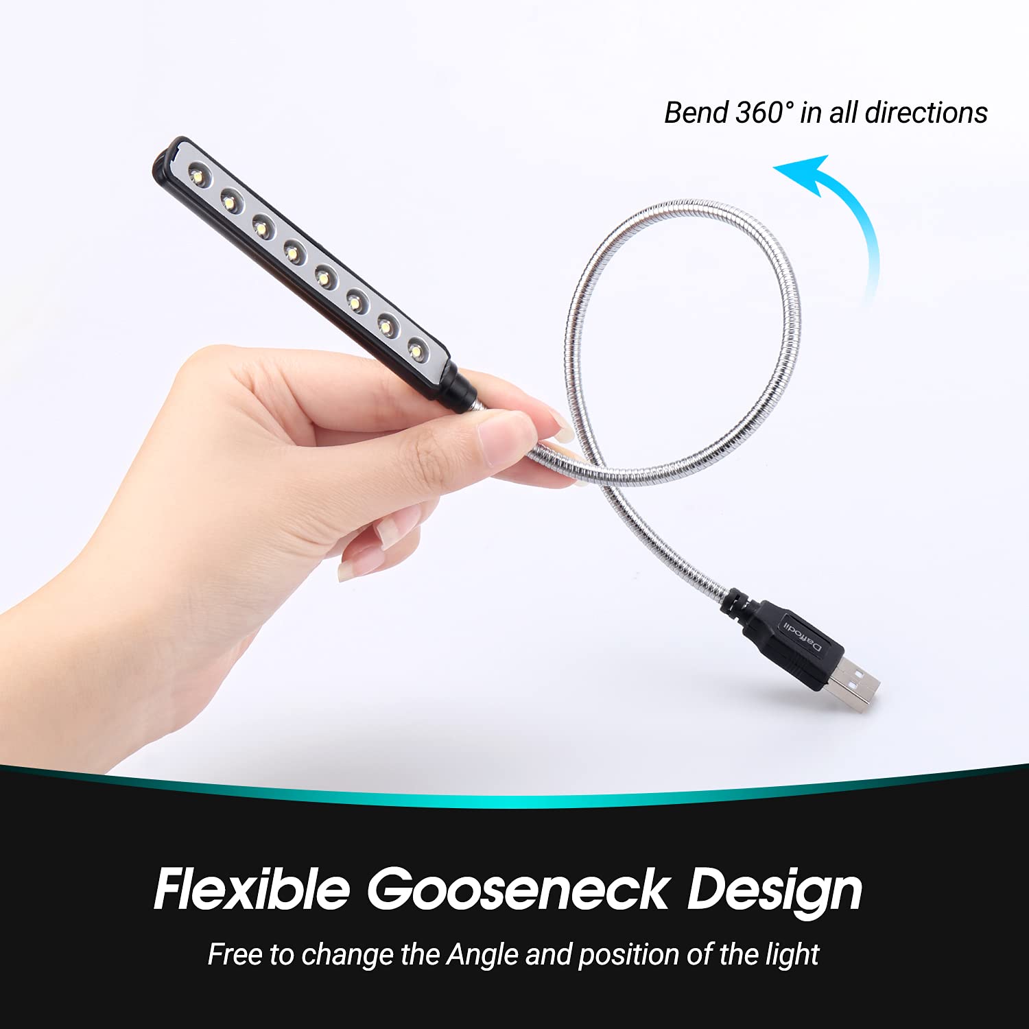 Daffodil Usb Led Light - 8 Super Bright Led Reading Lamp - No Batteries Needed - Pc & Mac Compatible (Ult05 Black)