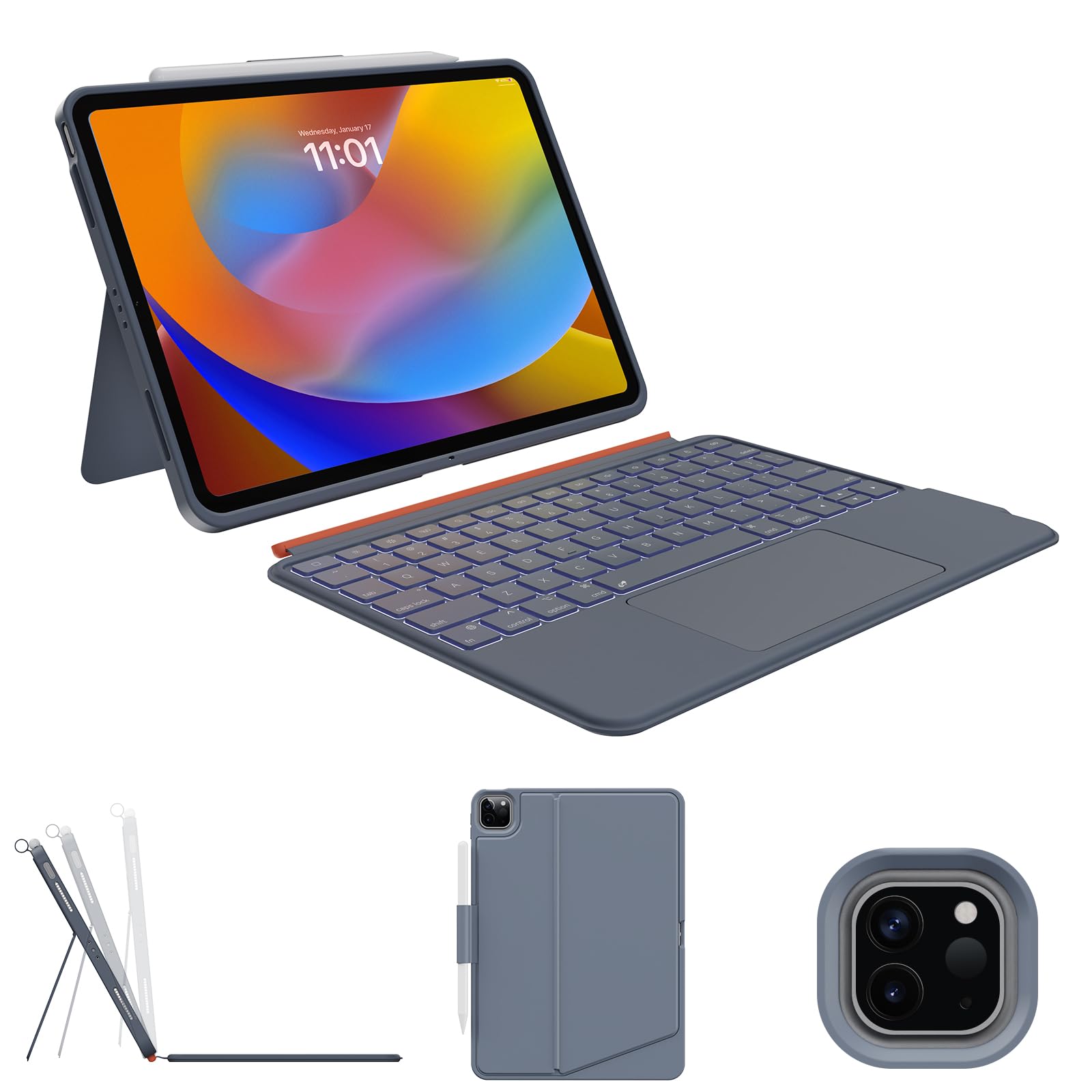 Detachable Keyboard Case for iPad Pro 11 inch(4th, 3rd, 2nd gen): Wireless Magnetic Keyboard with Removable Cover, Multi-Touch T